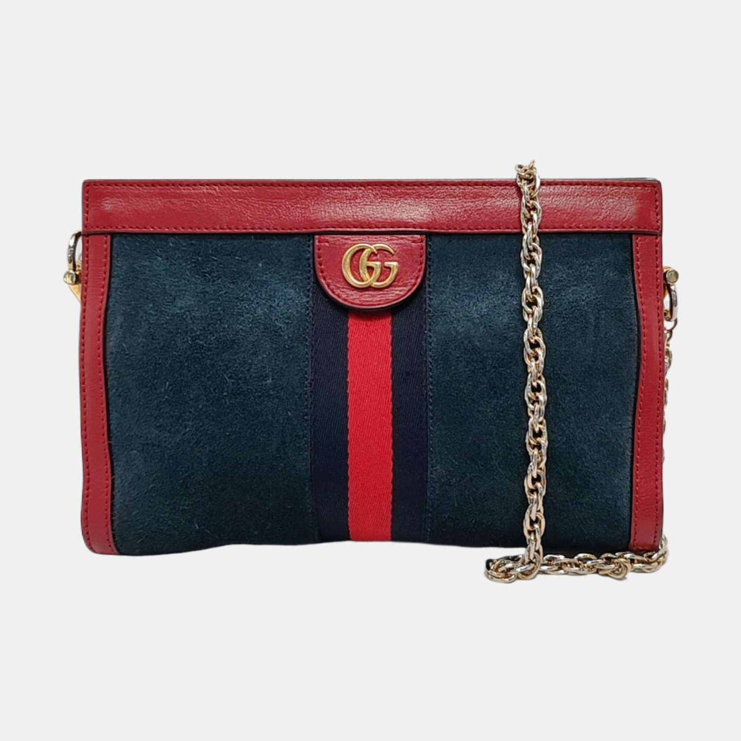 GUCCI Ophidia Small size Dark Blue Suede Striped Strap Single Shoulder Tote Bag Golden hardware-(SKU)-951867642