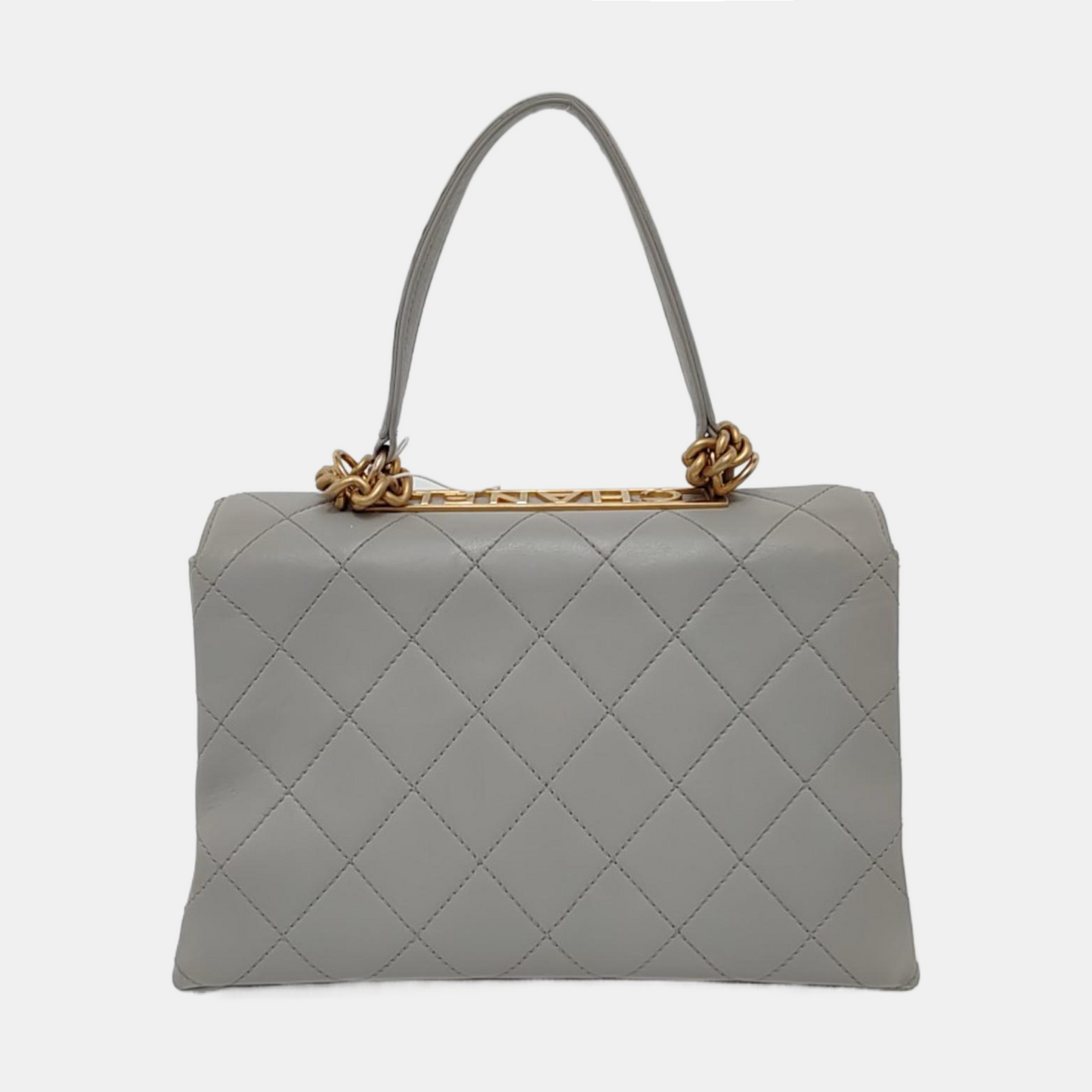 CHANEL TRENDY CC Grey Calfskin Quilted Crossbody Single Shoulder Bag with Gold Hardware, 28 Clasp-(SKU)-952289856