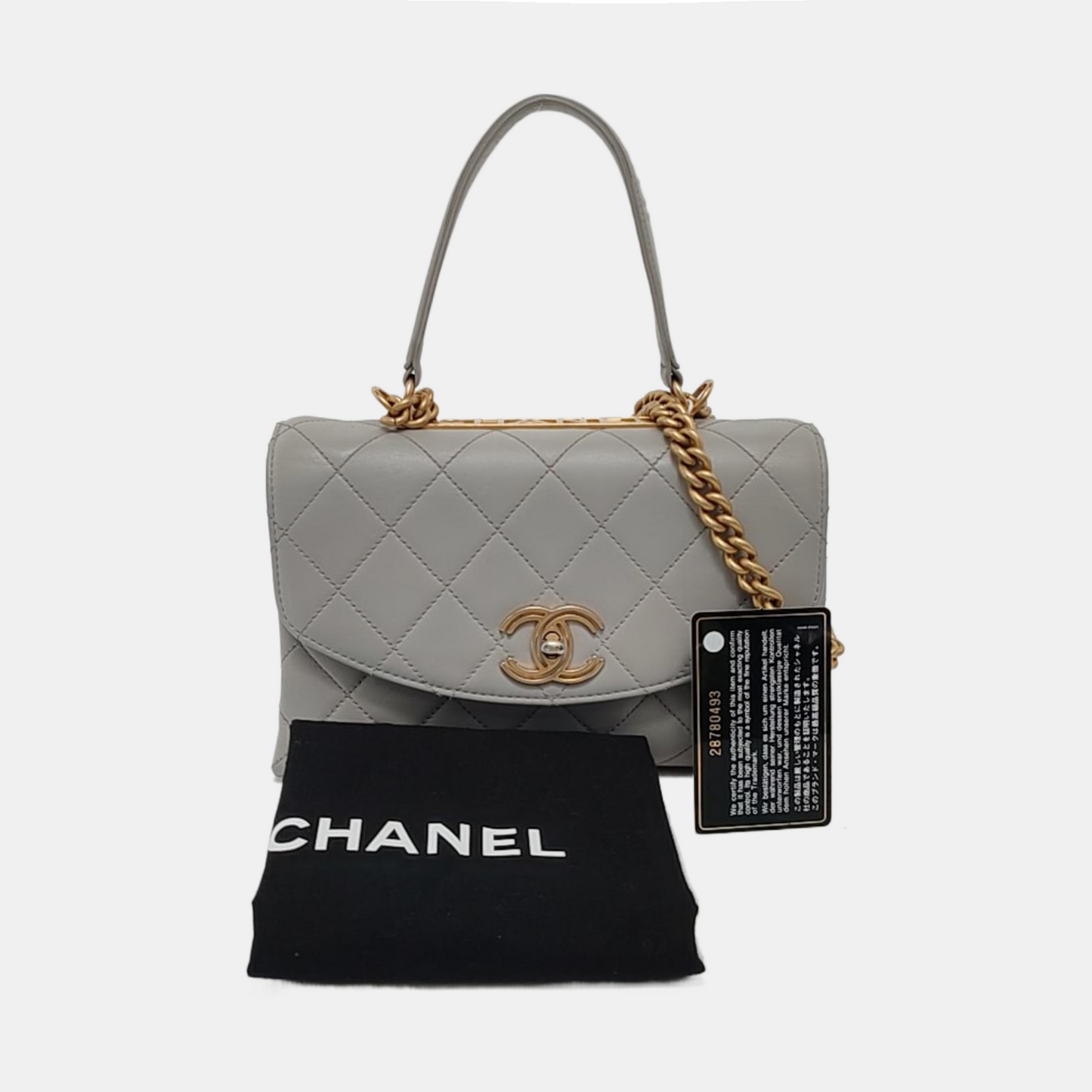 CHANEL TRENDY CC Grey Calfskin Quilted Crossbody Single Shoulder Bag with Gold Hardware, 28 Clasp-(SKU)-952289856
