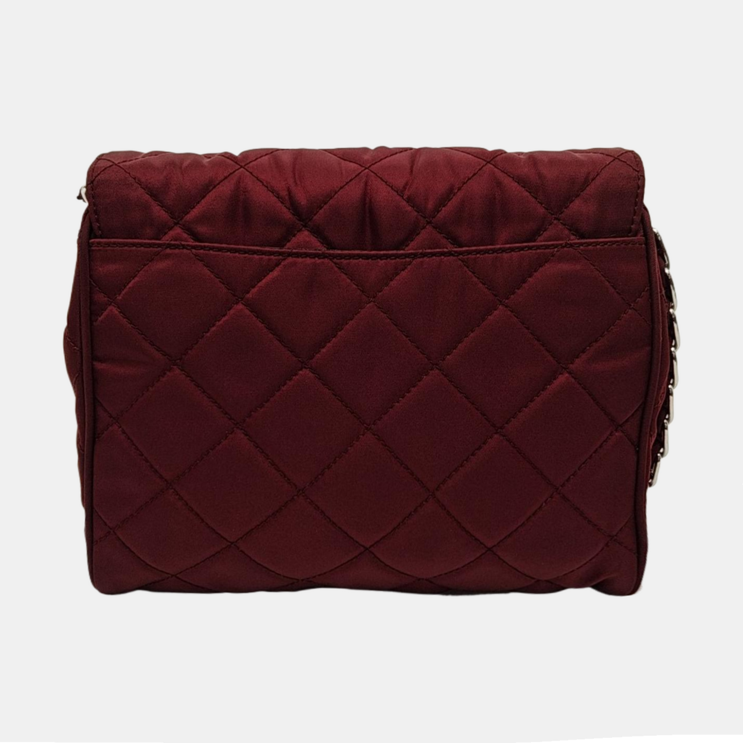 PRADA Burgundy Fabric Quilted Single Shoulder Bag Crossbody Bag Silver Hardware Removable shoulder strap-(SKU)-952724345