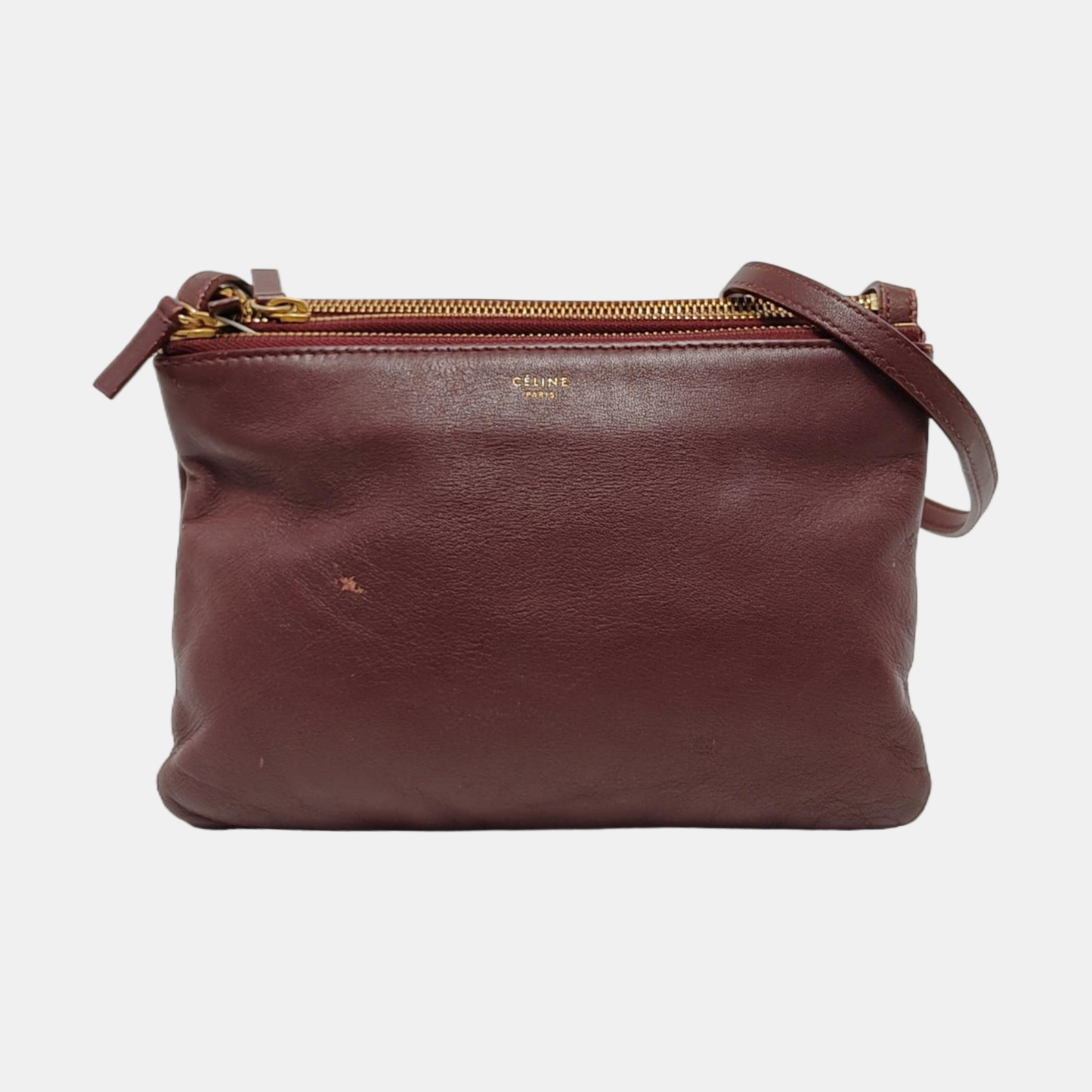 CELINE TRIO Small size Burgundy Lamb Skin Single Shoulder Bag Crossbody Golden hardware-(SKU)-952278283