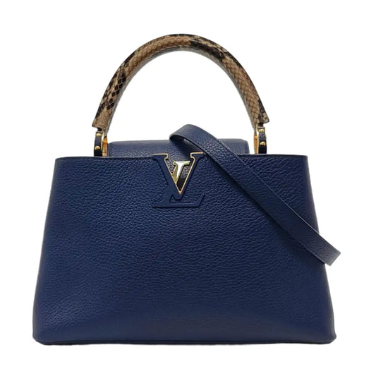 LOUIS VUITTON CAPUCINES Medium Deep Blue Leather Shoulder Bag Gold Hardware Removable Strap-(SKU)-952835158