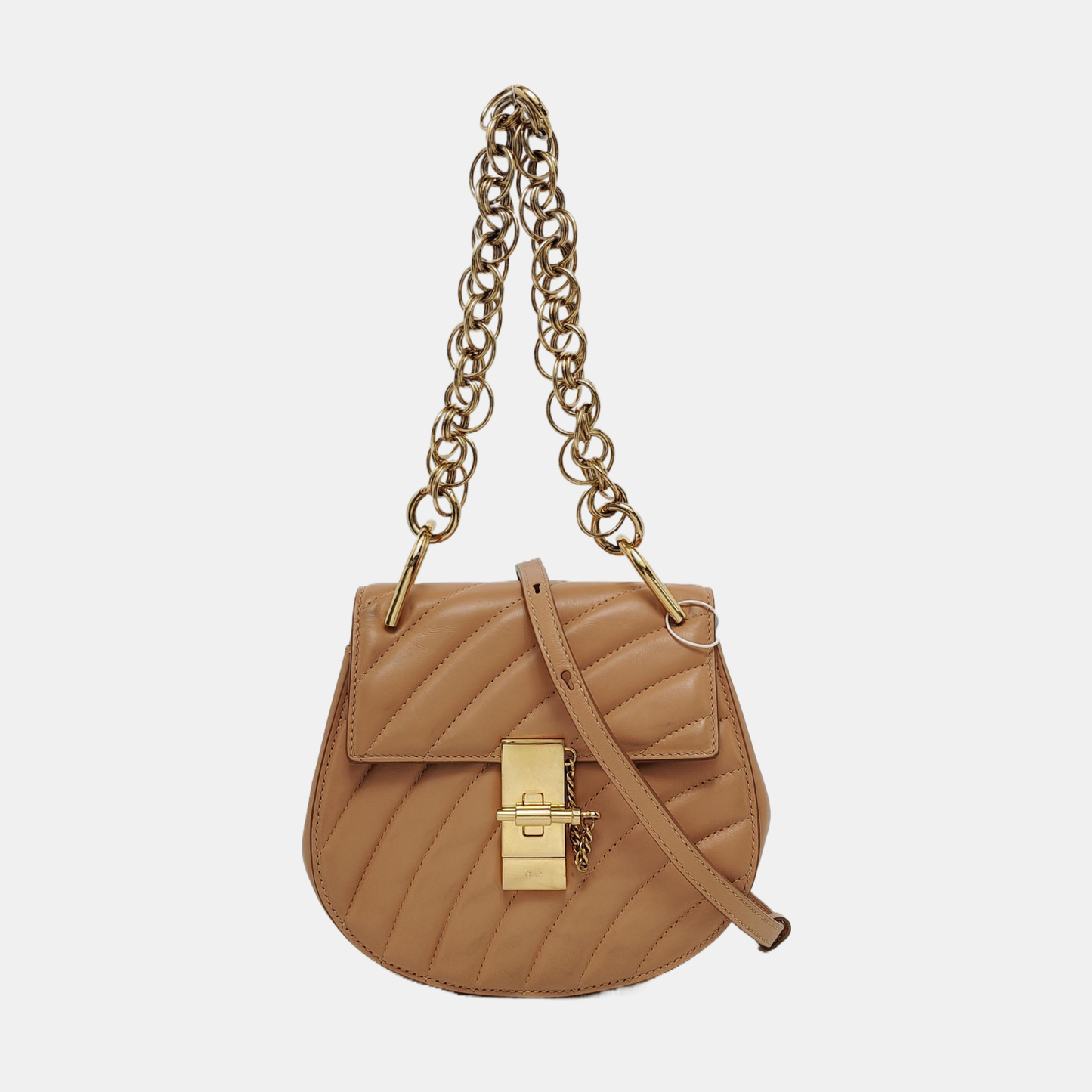Chloé Drew Small size Brown Leather Quilted Single Shoulder Crossbody Handbag Silver Hardware Removable shoulder strap-(SKU)-953009376