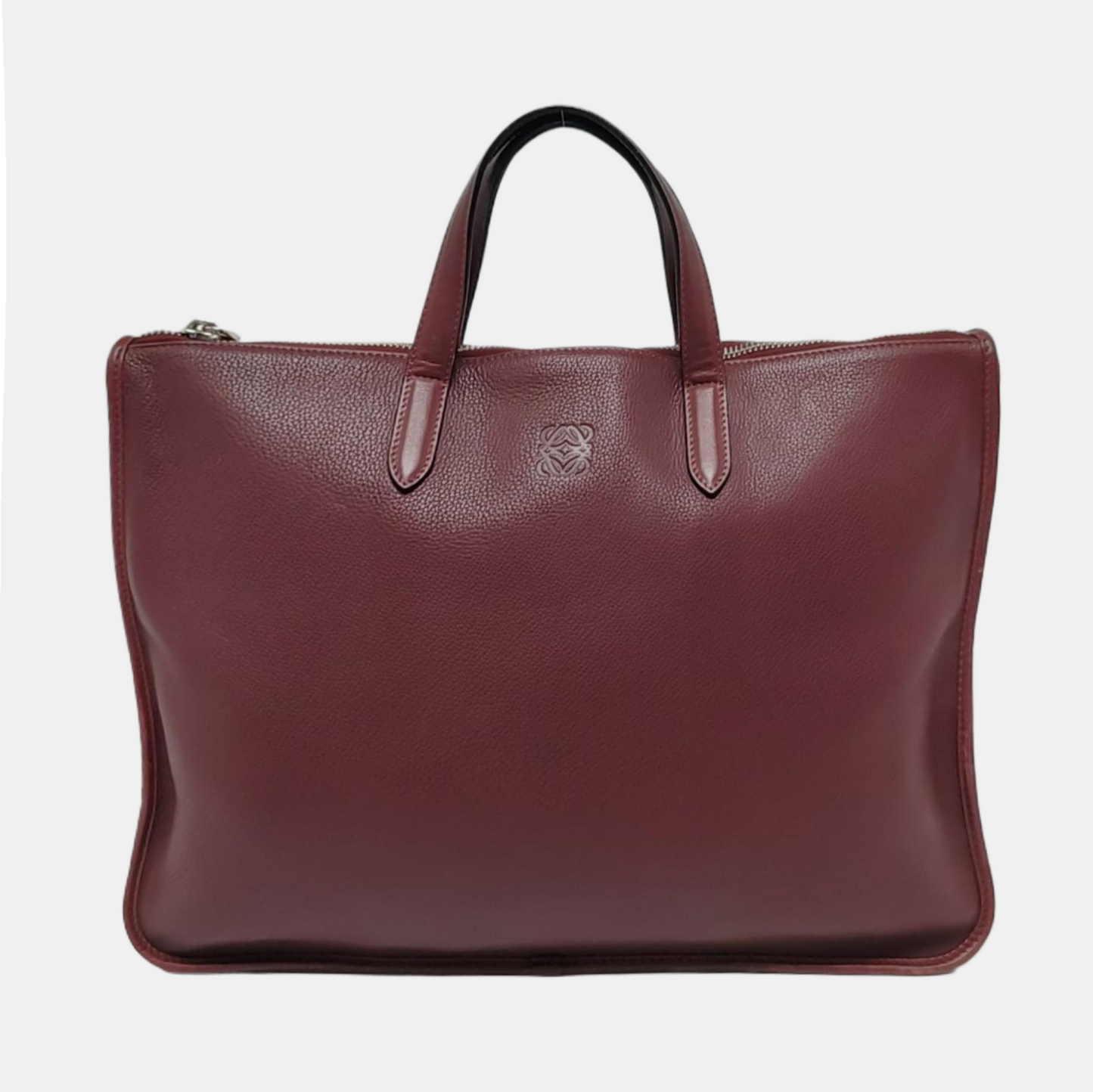 LOEWE Toledo Burgundy Cowhide Tote Handbag Silver Hardware-(SKU)-952969299