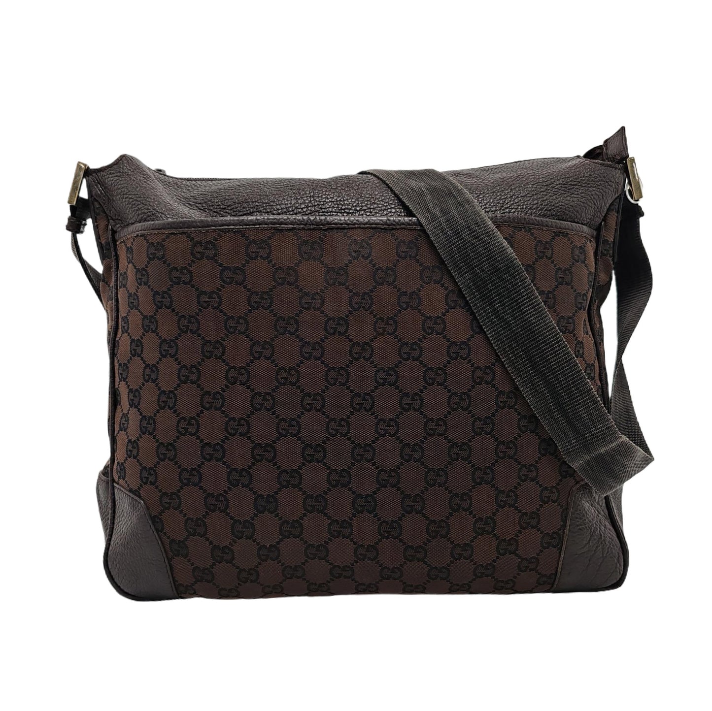 GUCCI Brown Canvas Monogrammed Crossbody Shoulder Bag Golden hardware-(SKU)-952860754