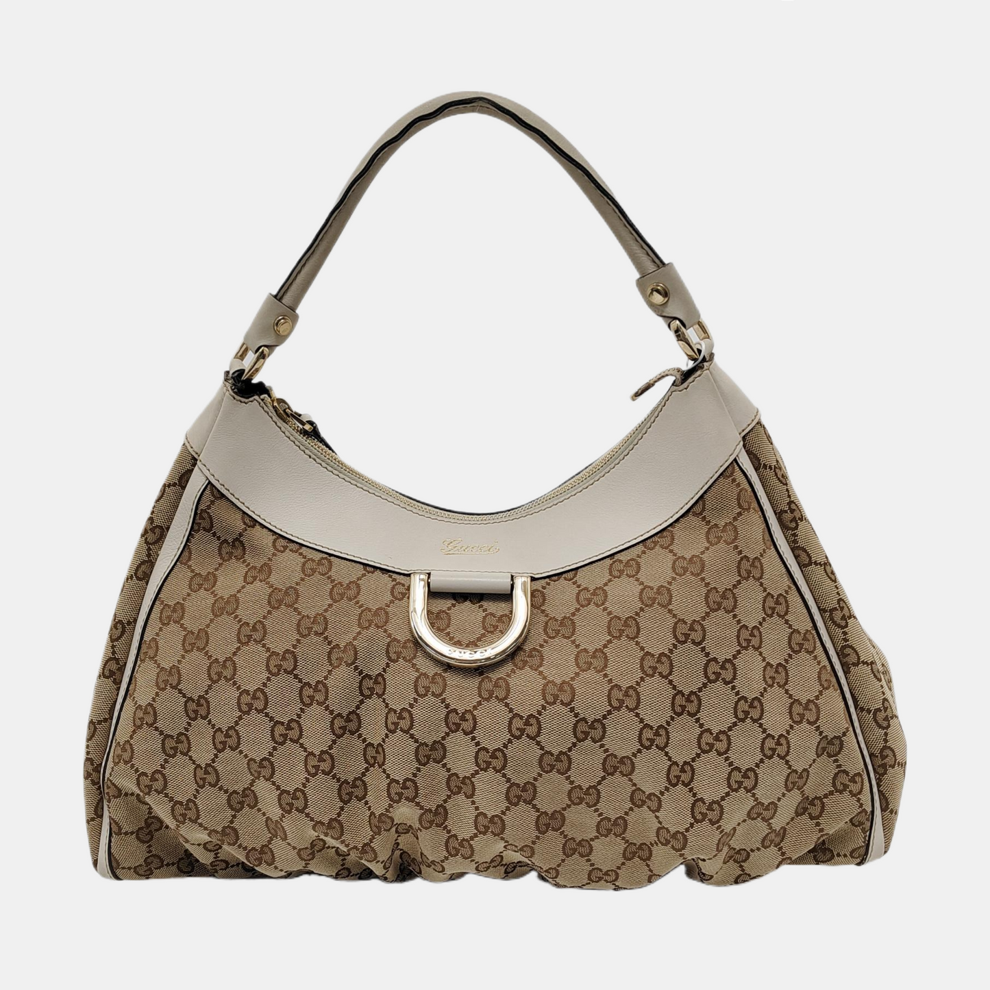 GUCCI D-Ring Large size Brown Canvas Monogram Handbag Single Shoulder Bag Golden hardware-(SKU)-953121476
