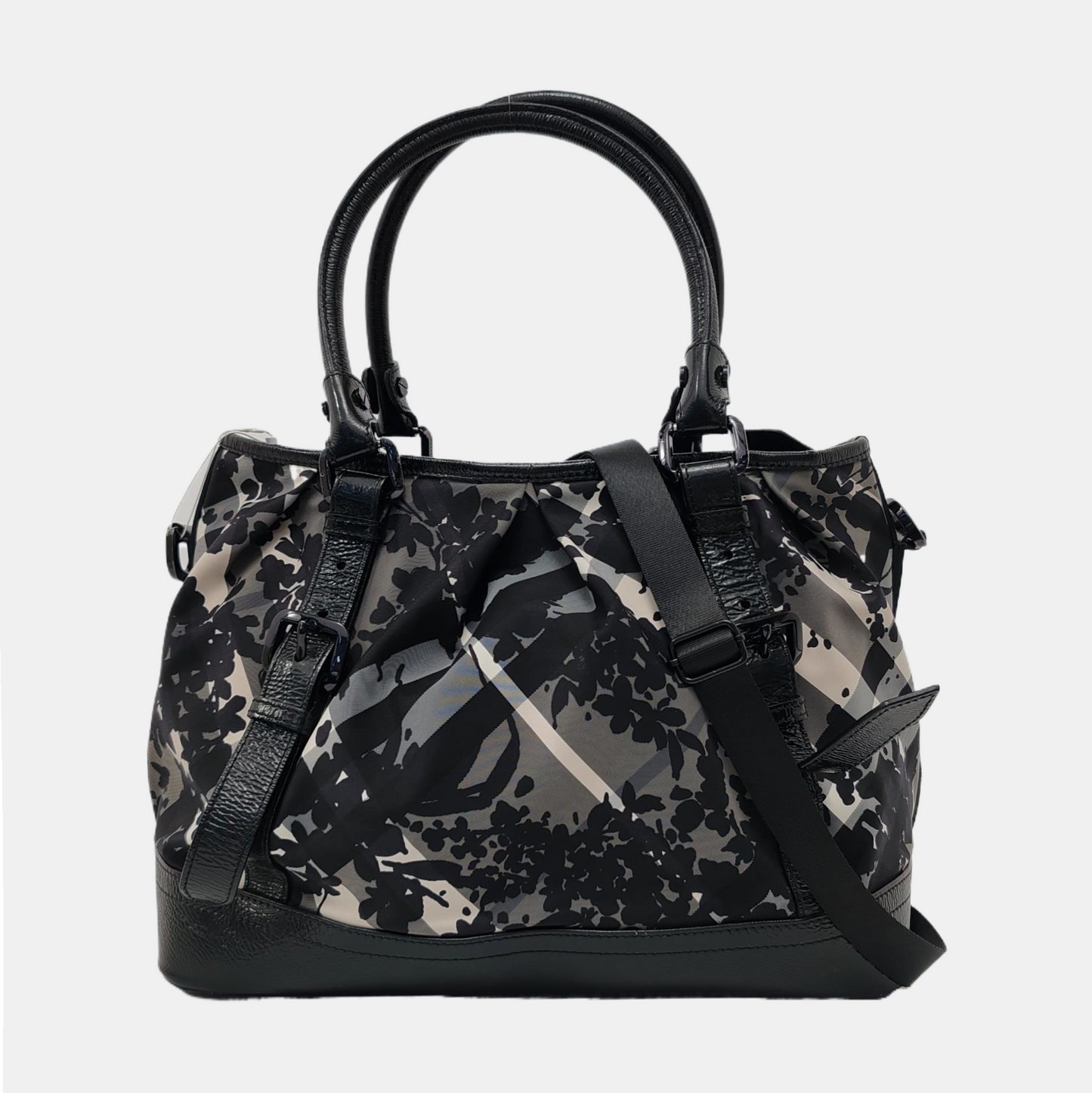 BURBERRY Northfield Gray Nylon Printed Single Shoulder Bag with Handbag and Crossbody Silver Hardware-(SKU)-953119737