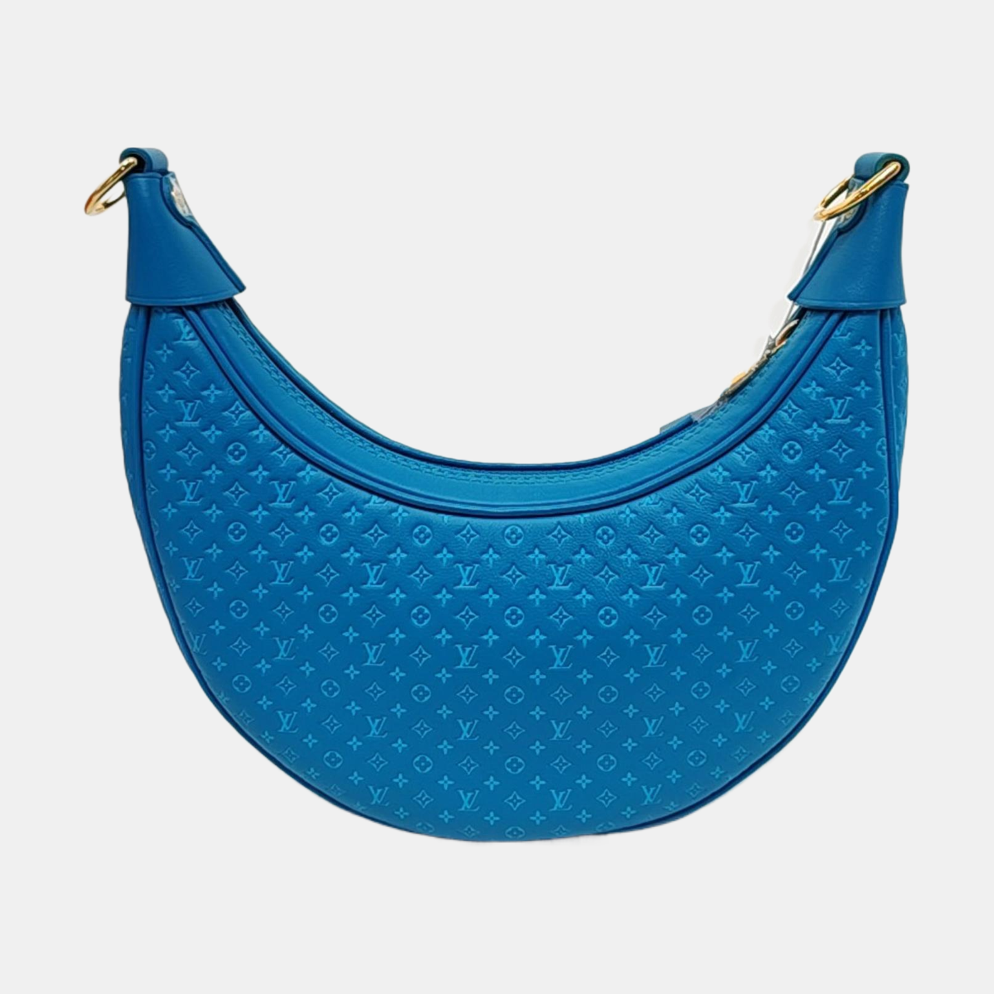 LOUIS VUITTON LOOP Blue Leather Monogram Pea Pod Bag with Shoulder Strap, Gold Hardware, 2 Removable Shoulder Straps-(SKU)-953032437