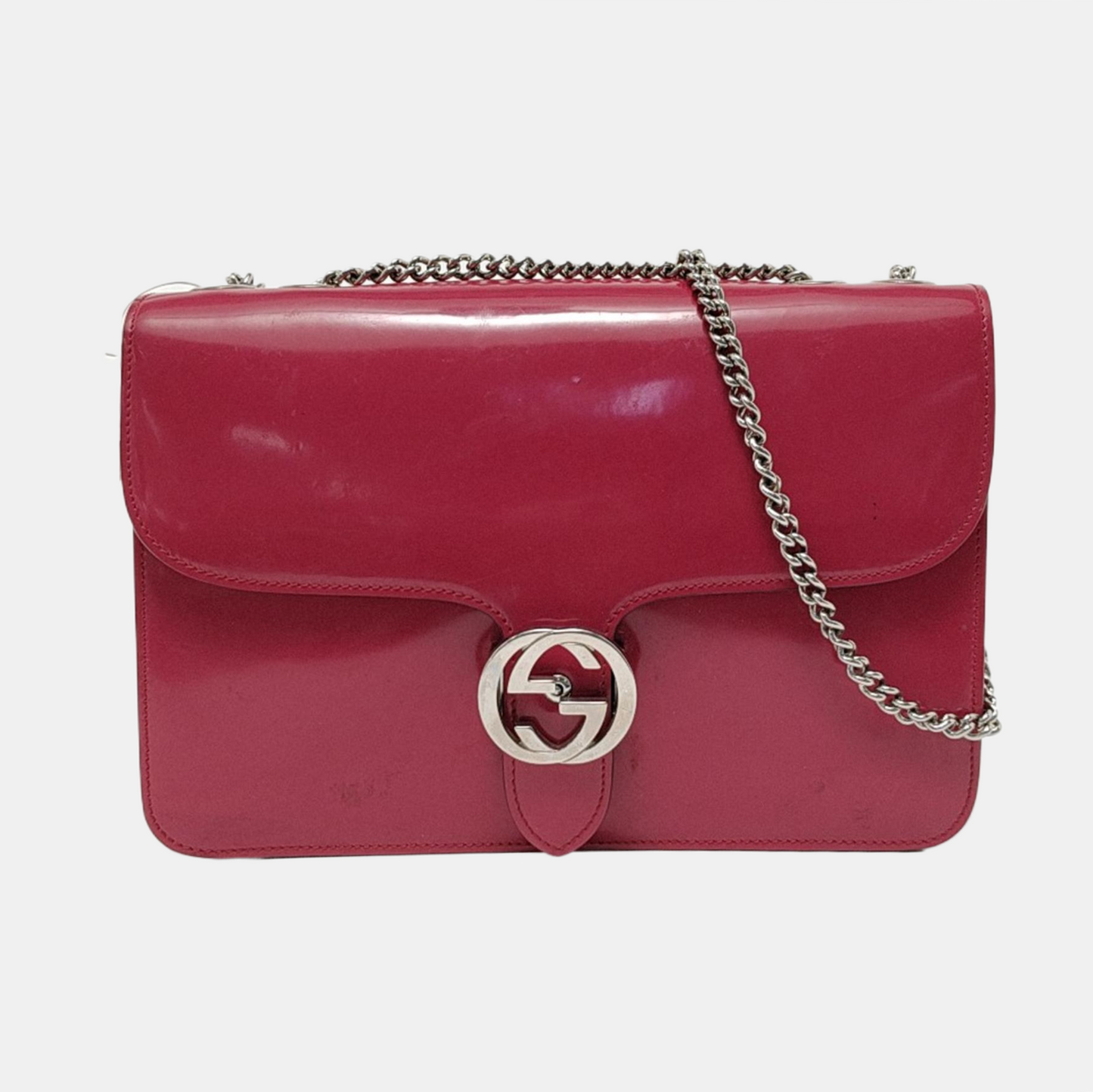 GUCCI Interlocking G Large size Fuchsia Leather Shoulder Tote Crossbody Bag Silver Hardware-(SKU)-953004708