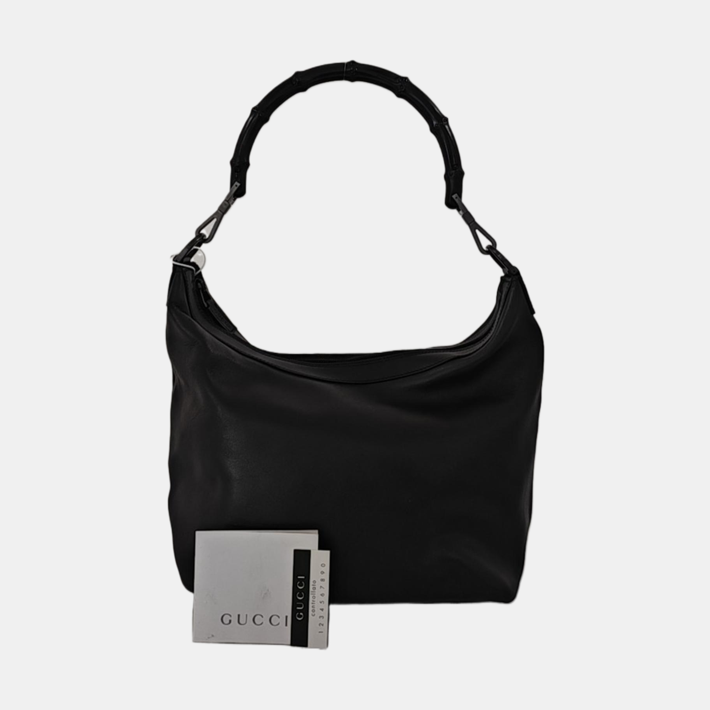 GUCCI Bamboo 1947 Black Cowhide Bamboo Handle Handbag Single Shoulder Bag Ruthenium color hardware Removable shoulder strap-(SKU)-953171646