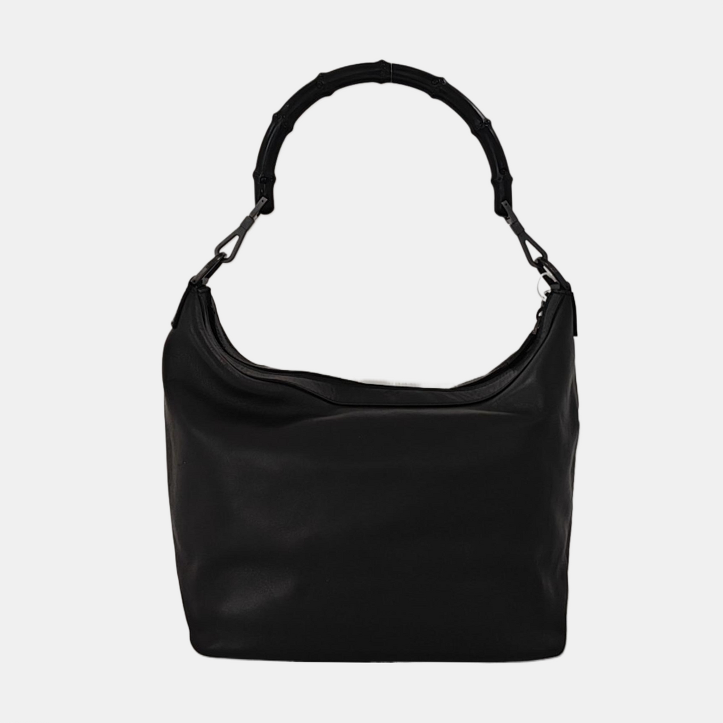 GUCCI Bamboo 1947 Black Cowhide Bamboo Handle Handbag Single Shoulder Bag Ruthenium color hardware Removable shoulder strap-(SKU)-953171646