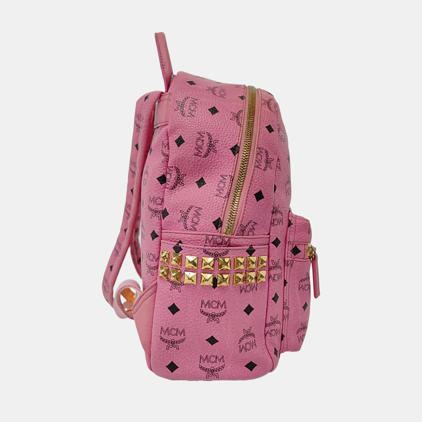 MCM STARK Small size Pink Coated Canvas Studs Double Shoulder Bag Golden hardware-(SKU)-940254240