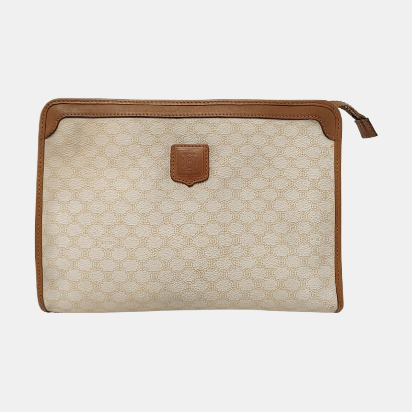 CELINE White Coated Canvas Triumph Handbag Golden hardware-(SKU)-953110143