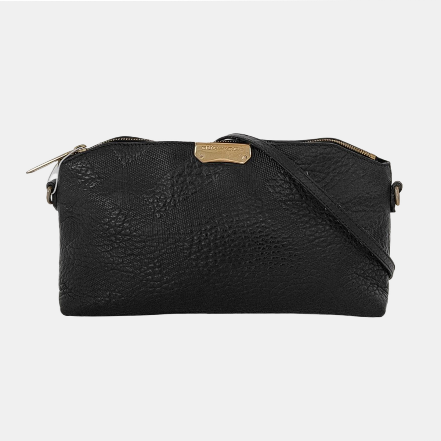 BURBERRY Black Leather Embossed Single Shoulder Bag Tote Golden hardware Removable shoulder strap-(SKU)-953334990