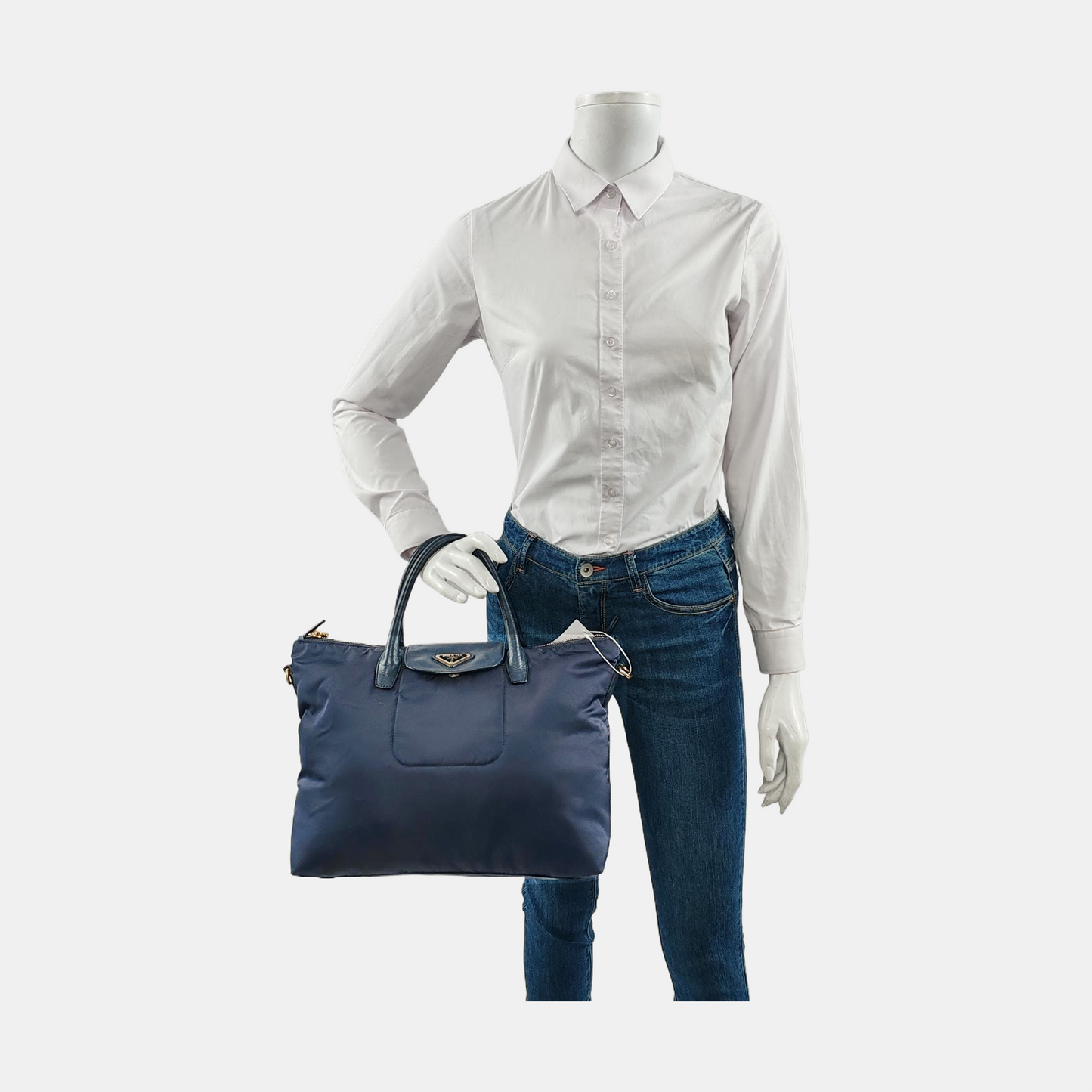 PRADA Tote bag Navy Nylon Logo Crossbody Bag Handbag Single Shoulder Bag Golden hardware-(SKU)-953507346