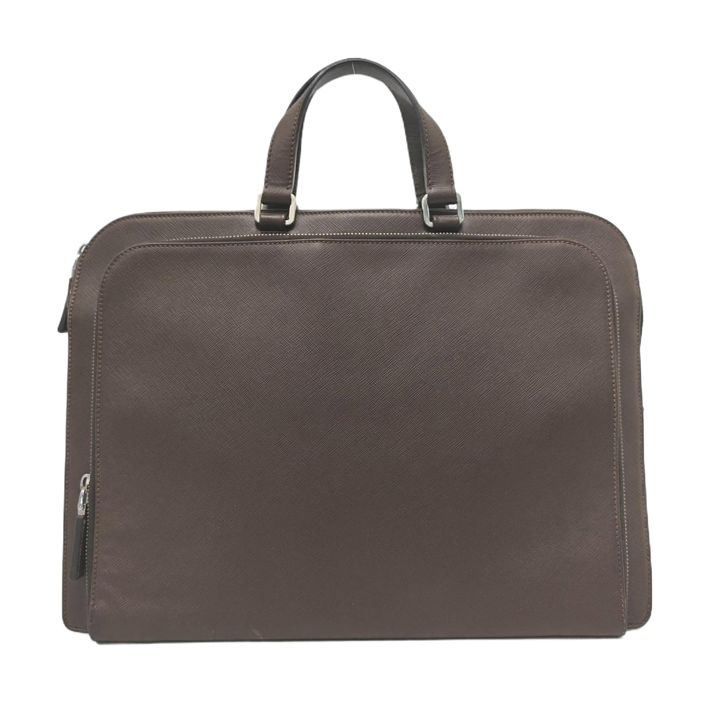 PRADA Dark Brown Cowhide Logo Crosshatch Handbag Silver Hardware-(SKU)-953376928