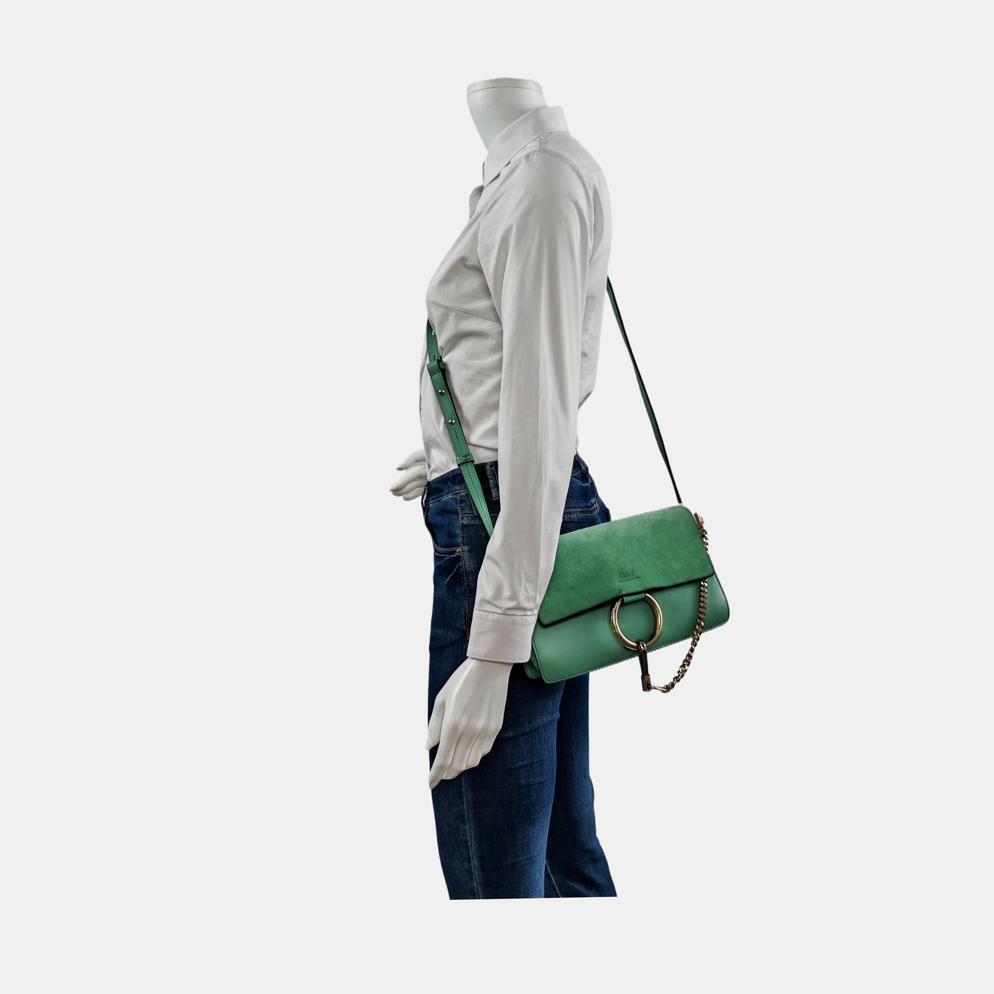 Chloé Faye Small size Green Cowhide Ring Shoulder Bag Golden hardware-(SKU)-953561461