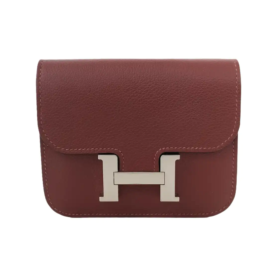 HERMÈS Constance Slim Hermes Red Evercolor Calfskin Constance Wallet Silver Hardware Y Engraving Pockets-(SKU)-946073587