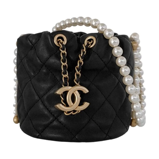 CHANEL DRAWSTRING Mini Black Calfskin Quilted Crossbody Shoulder Bag with Gold Hardware, 31 openings-(SKU)-953109942
