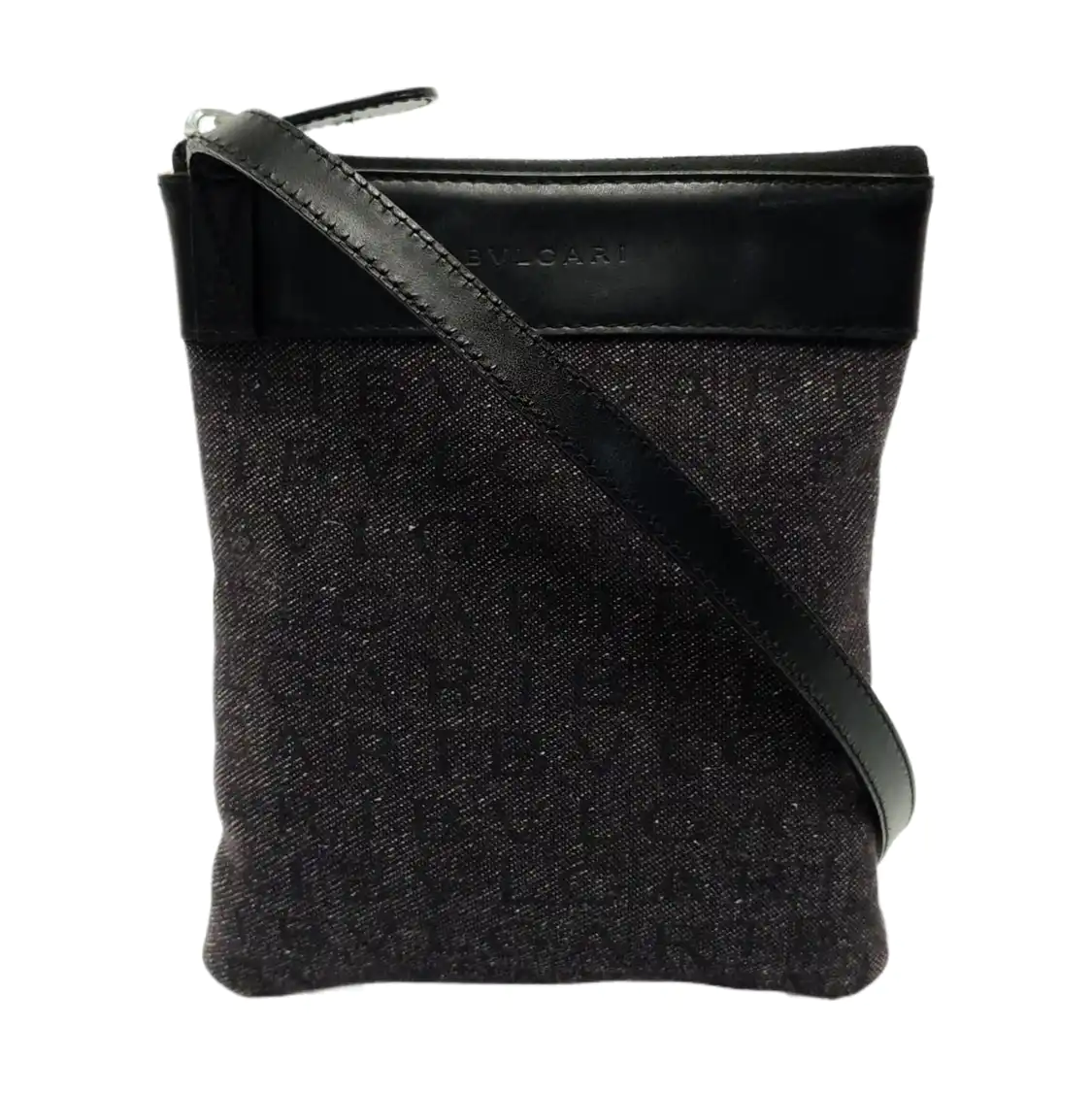 BVLGARI LOGO MANIA Dark Grey Canvas Jacquard Shoulder Bag Handbag Silver Hardware-(SKU)-953620184