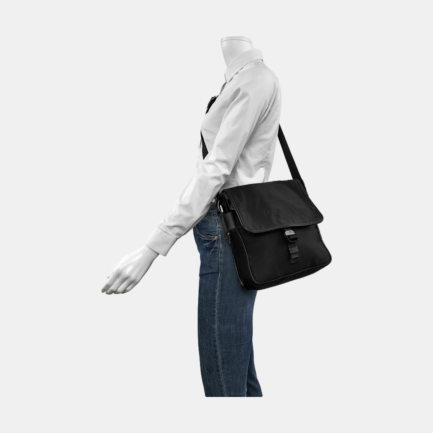 PRADA Black Nylon Crossbody Bag Single Shoulder Bag Silver Hardware-(SKU)-953408479