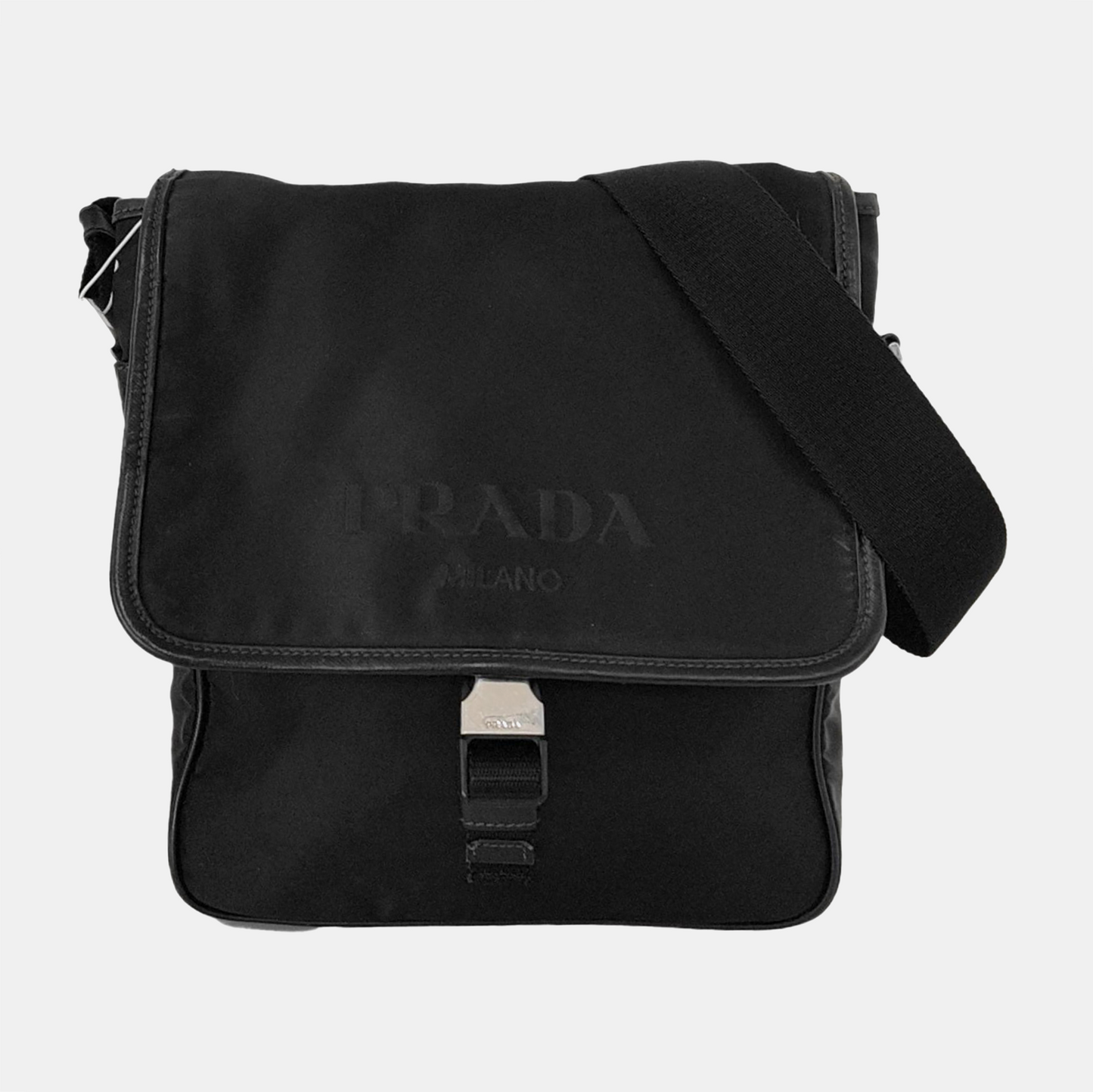 PRADA Black Nylon Crossbody Bag Single Shoulder Bag Silver Hardware-(SKU)-953408479