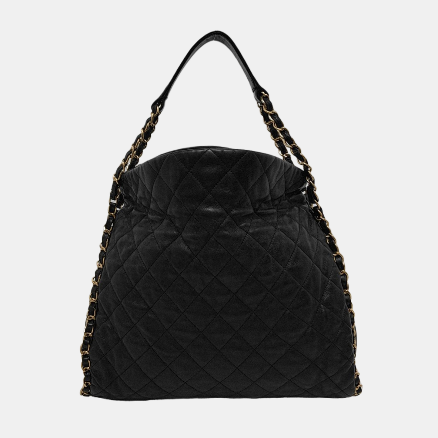 CHANEL CHAIN ME Black Pebbled Leather Quilted Crossbody Shoulder Bag with Gold Hardware, 14 openings-(SKU)-953577261