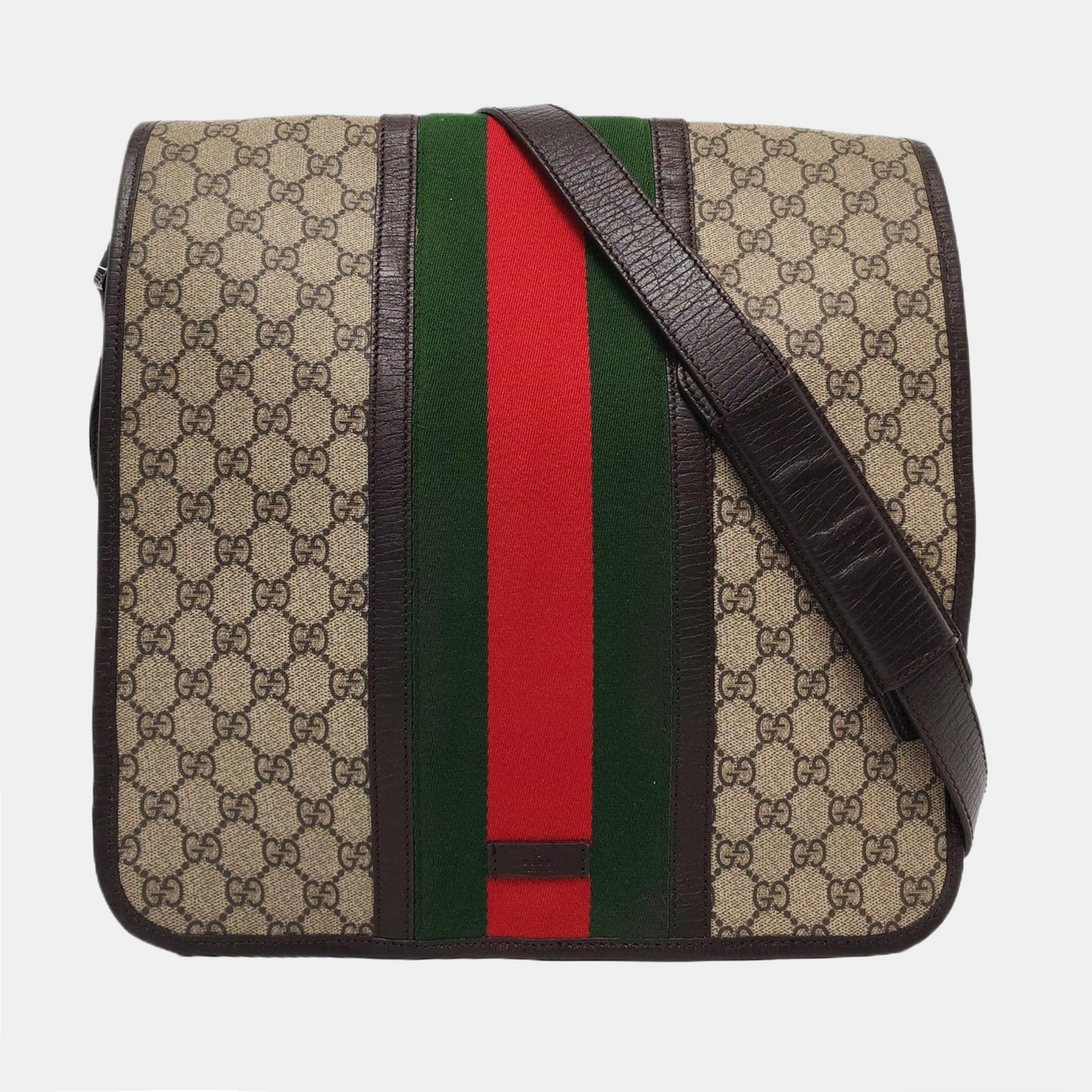 GUCCI GG Supreme Ebony Canvas Monogram Stripe Shoulder Bag Tote Crossbody Silver Hardware-(SKU)-953758546