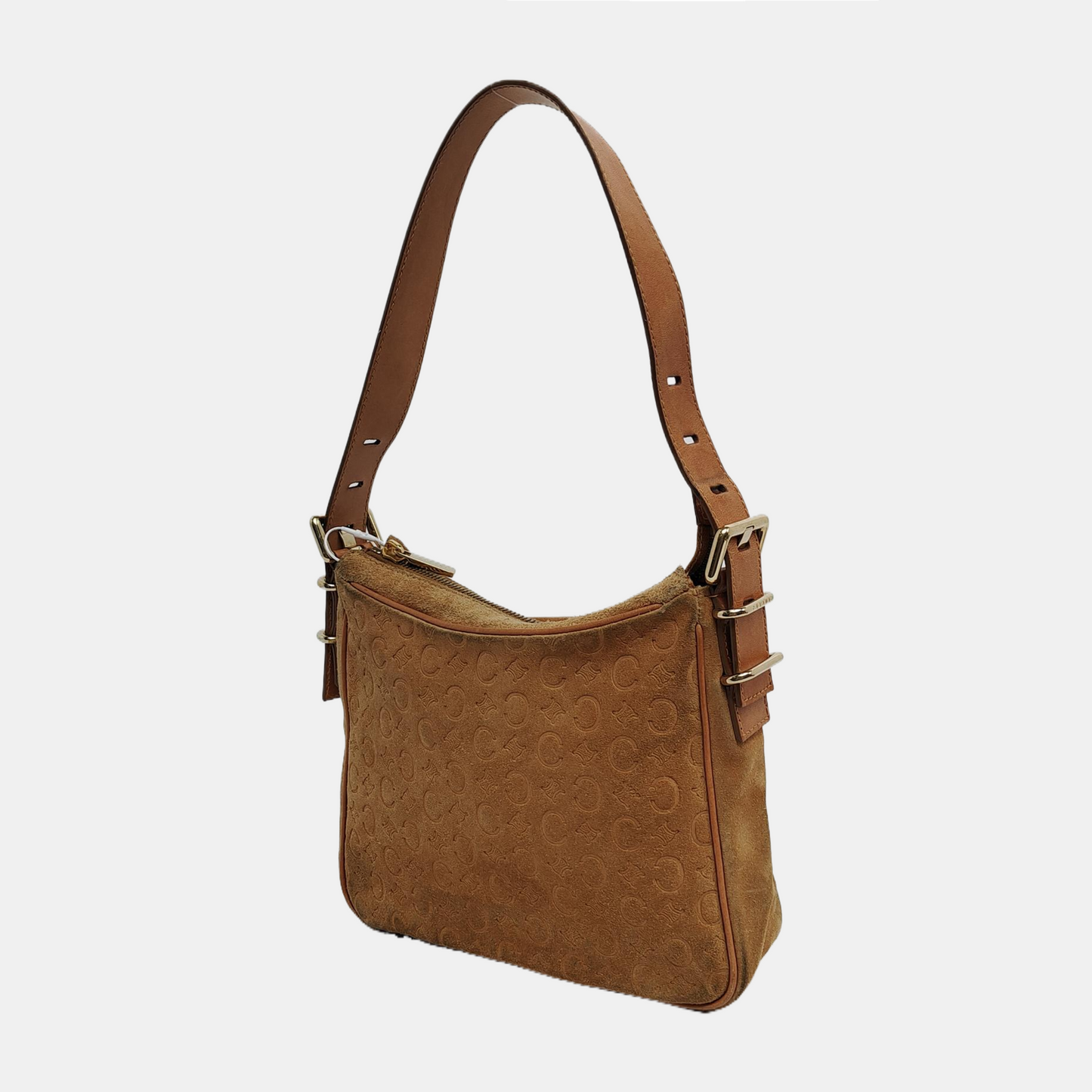 CELINE Brown Suede Leather Embossed Single Shoulder Bag Golden hardware Removable shoulder strap-(SKU)-940050466