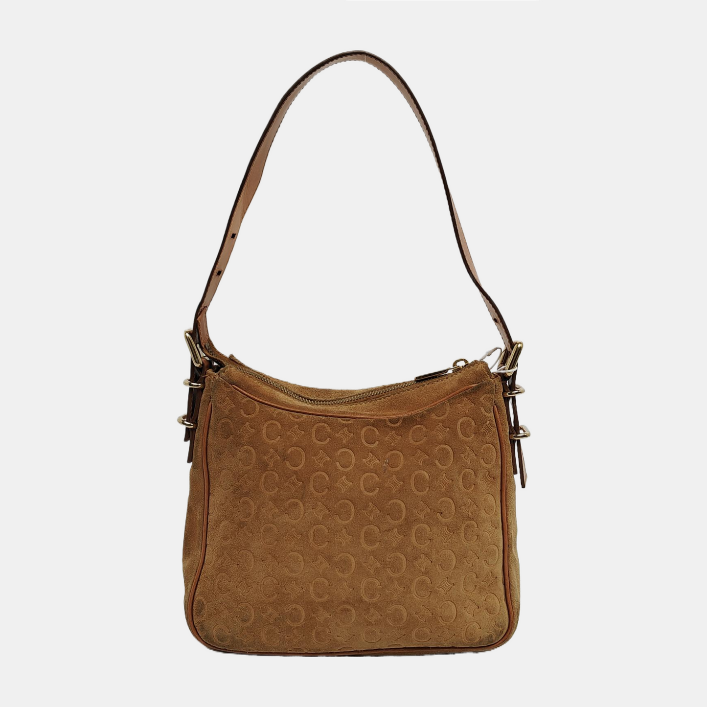 CELINE Brown Suede Leather Embossed Single Shoulder Bag Golden hardware Removable shoulder strap-(SKU)-940050466