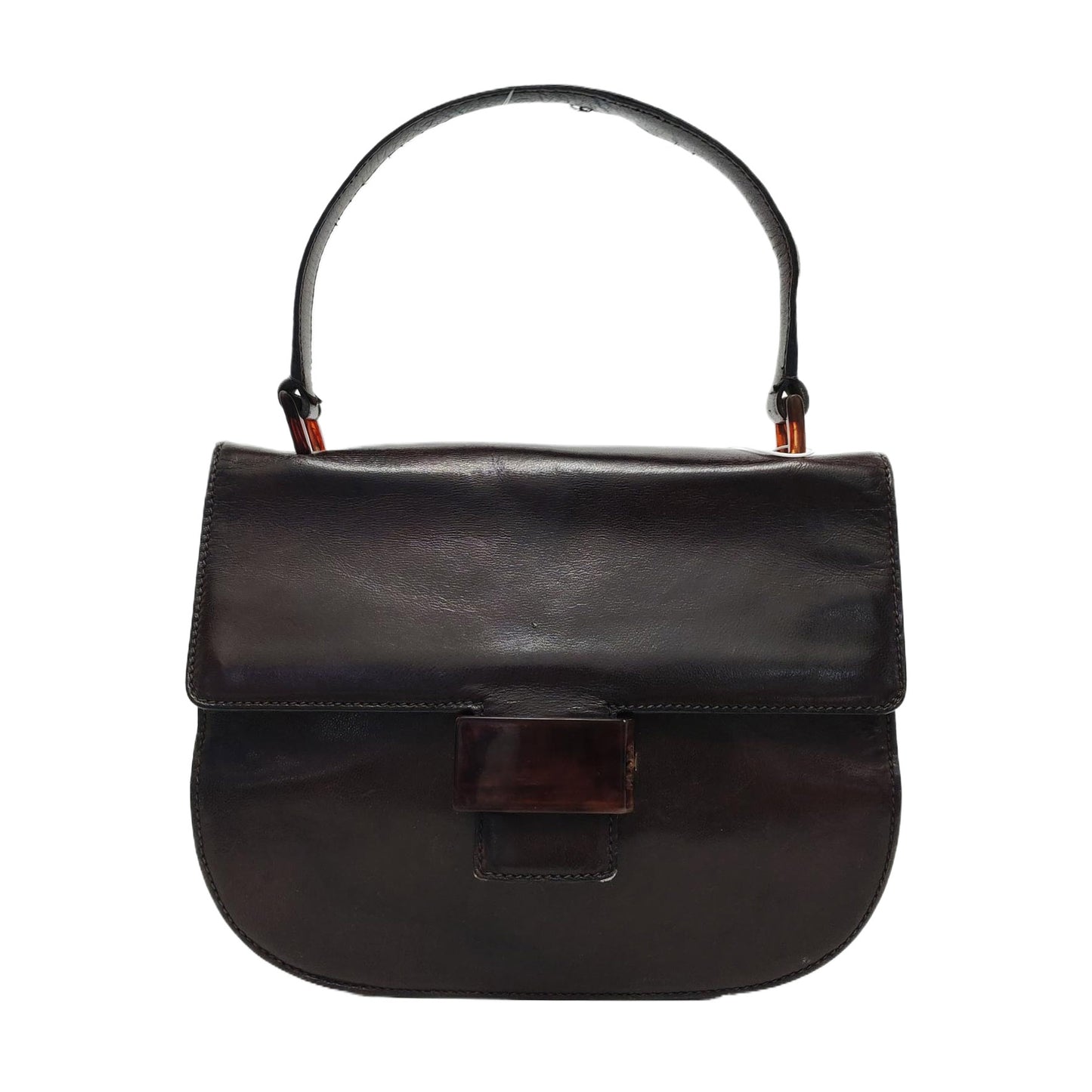 PRADA Dark Brown Leather Handbag Brown Hardware-(SKU)-954064287