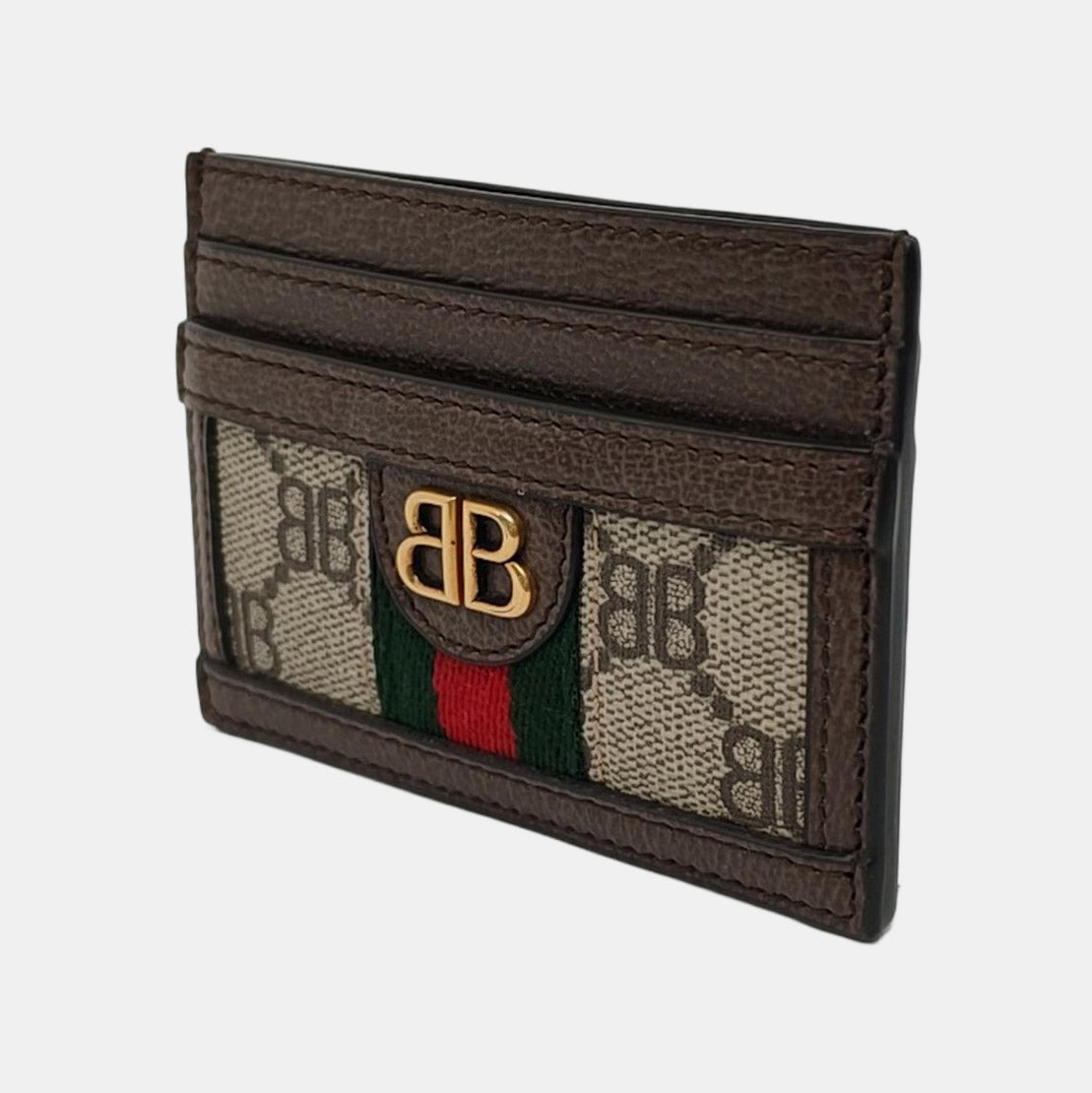 BALENCIAGA Khaki Coated Canvas Printed Card Case Golden hardware-(SKU)-954201811