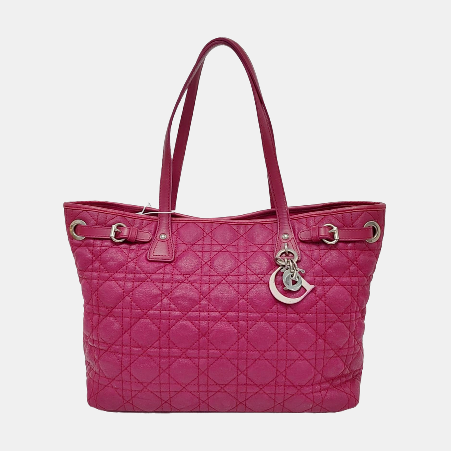 DIOR Panarea Cerise Coated Canvas Weave Pattern Jacquard Single Shoulder Bag Handbag Silver Hardware-(SKU)-954096914