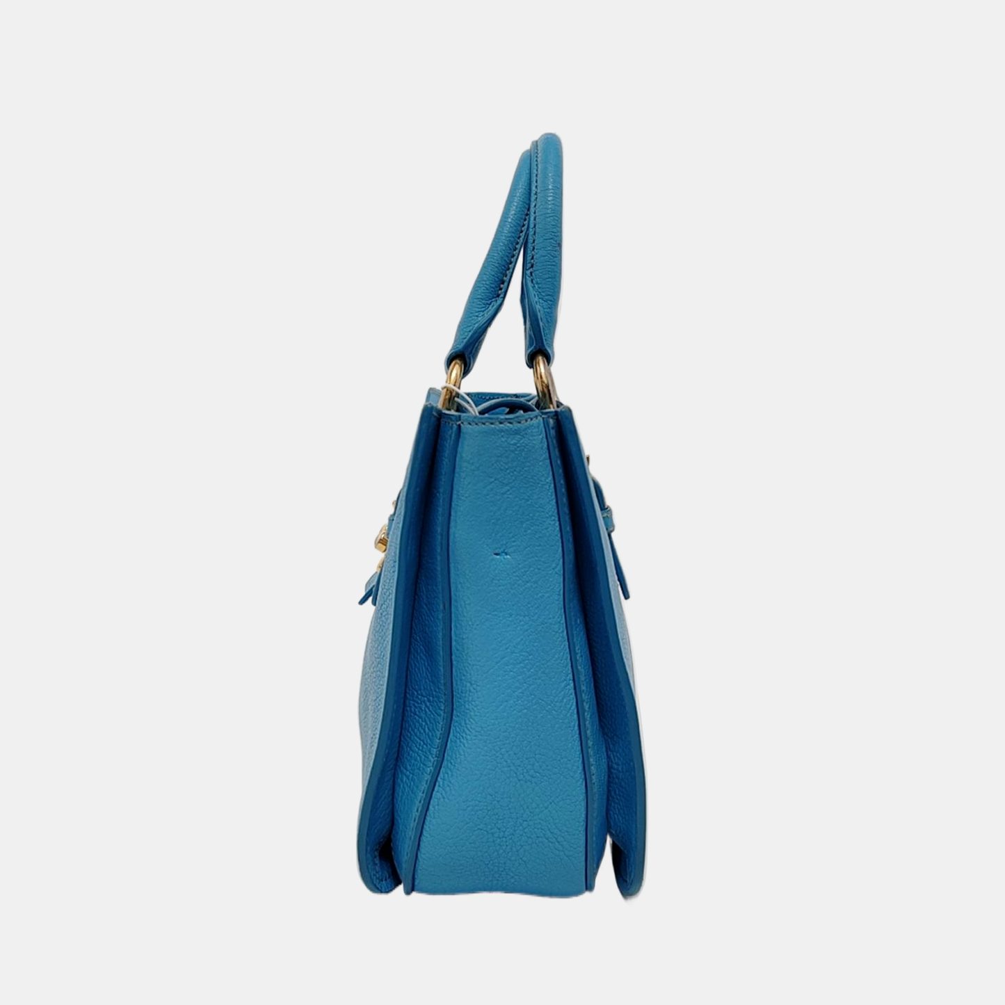 Miu Miu Madras Blue Cowhide Studs Single Shoulder Bag Tote Bag Crossbody Bag Golden hardware Removable shoulder strap-(SKU)-954293190