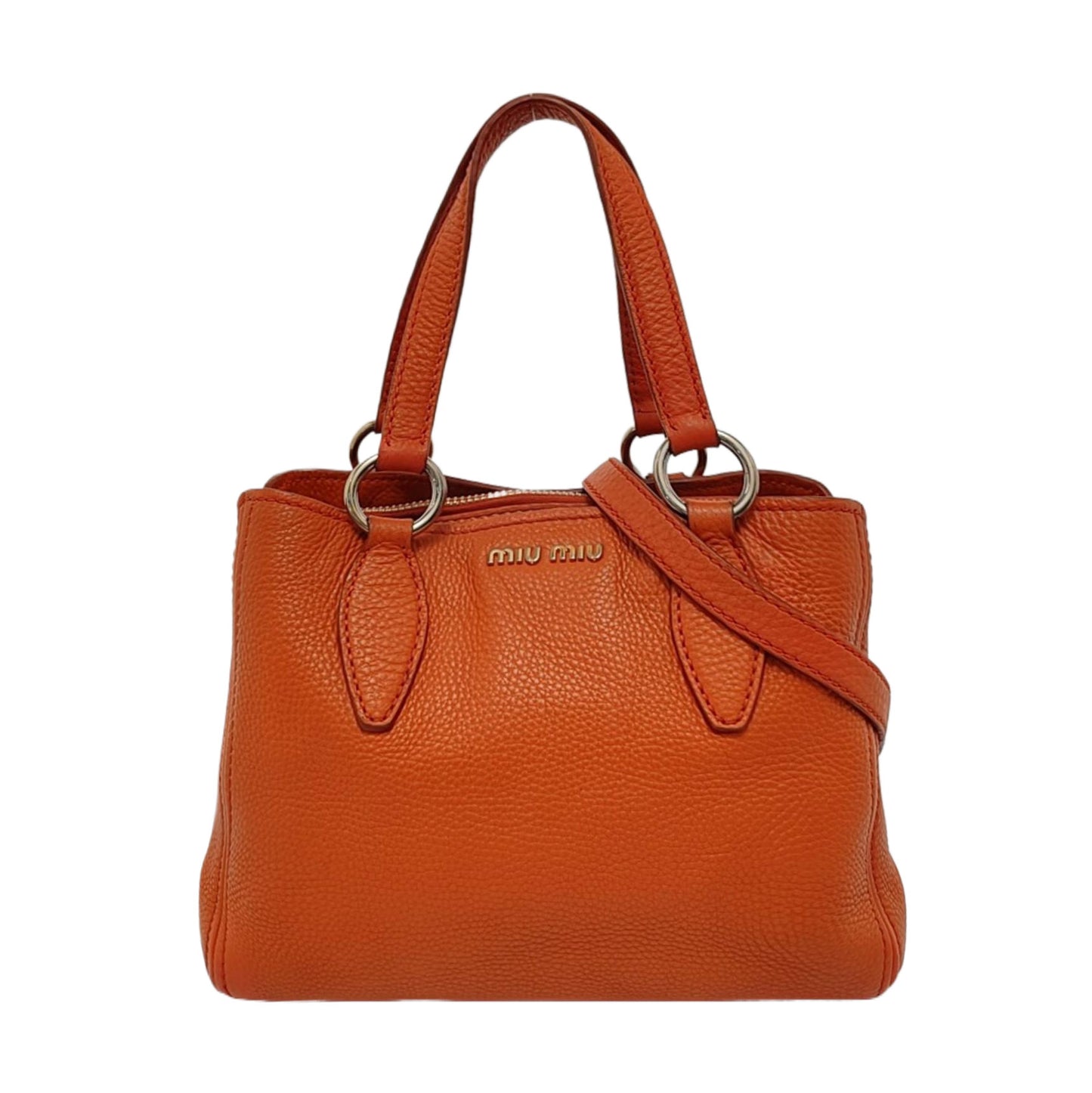 Miu Miu Tote bag Orange Cowhide Single Shoulder Bag Handbag Crossbody Bag Silver Hardware Removable shoulder strap-(SKU)-954144217