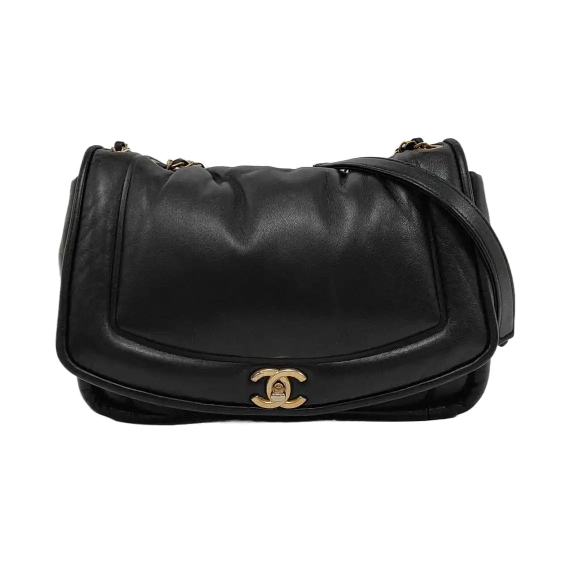 CHANEL VINTAGE PUFFY black lambskin crossbody bag shoulder bag 28 opening gold hardware-(SKU)-954421943