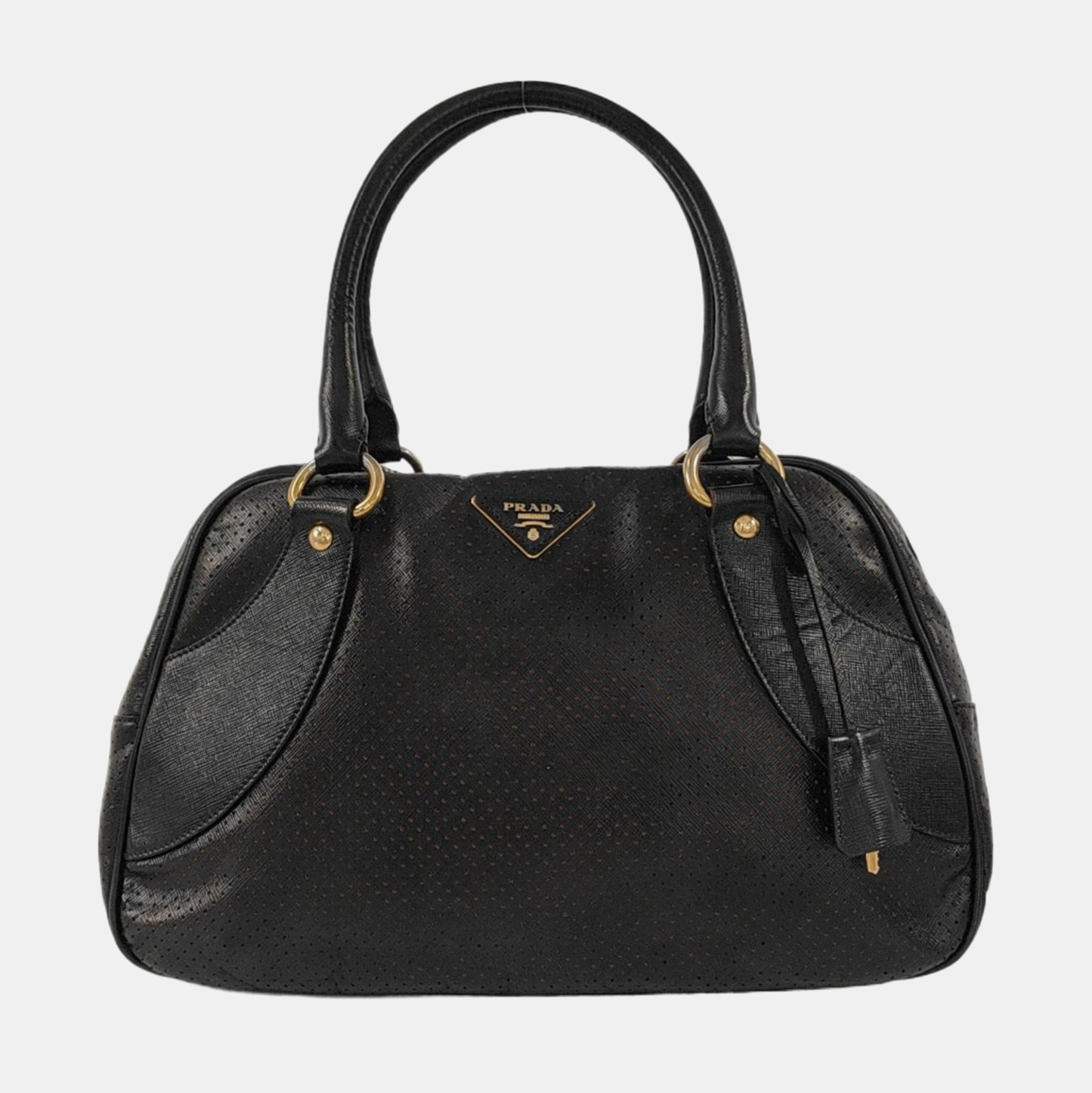 PRADA Promenade Black Leather Cut-Out Handbag Golden hardware-(SKU)-954408142