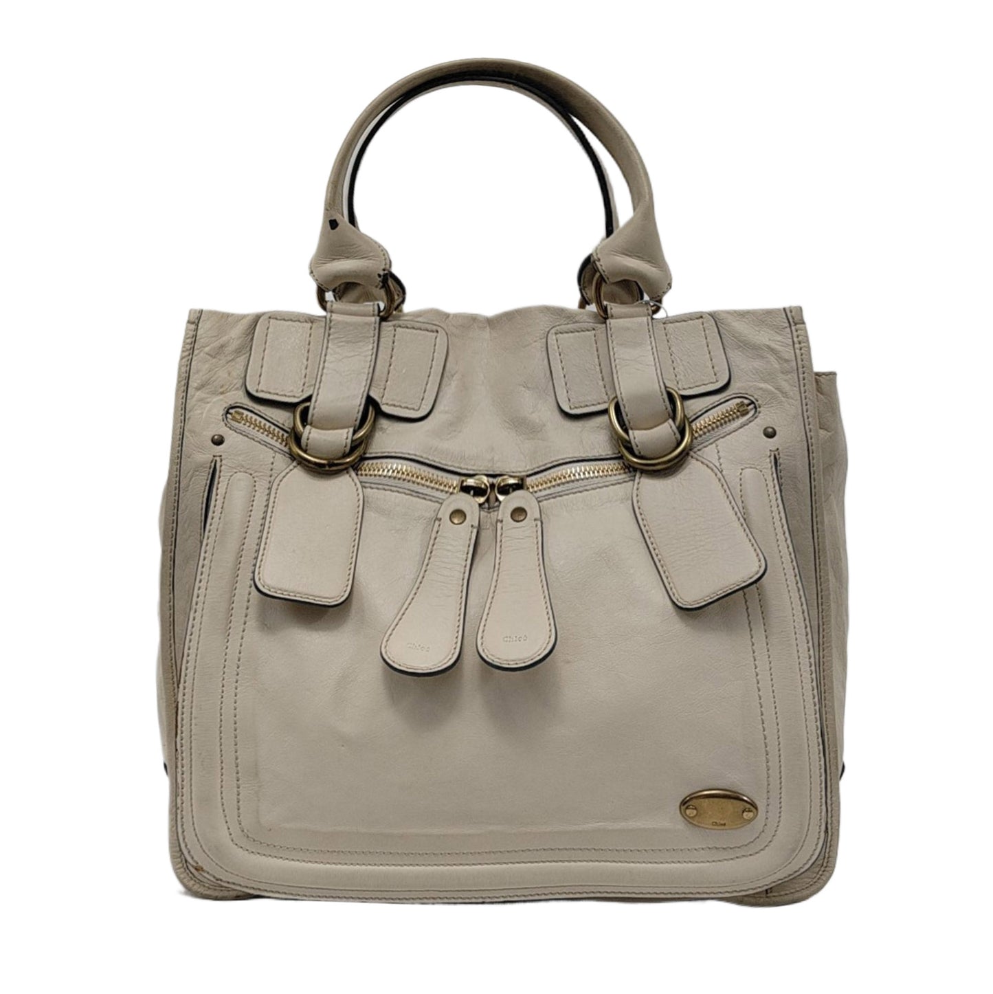 Chloé Tote bag White Leather Handbag Golden hardware-(SKU)-954394334