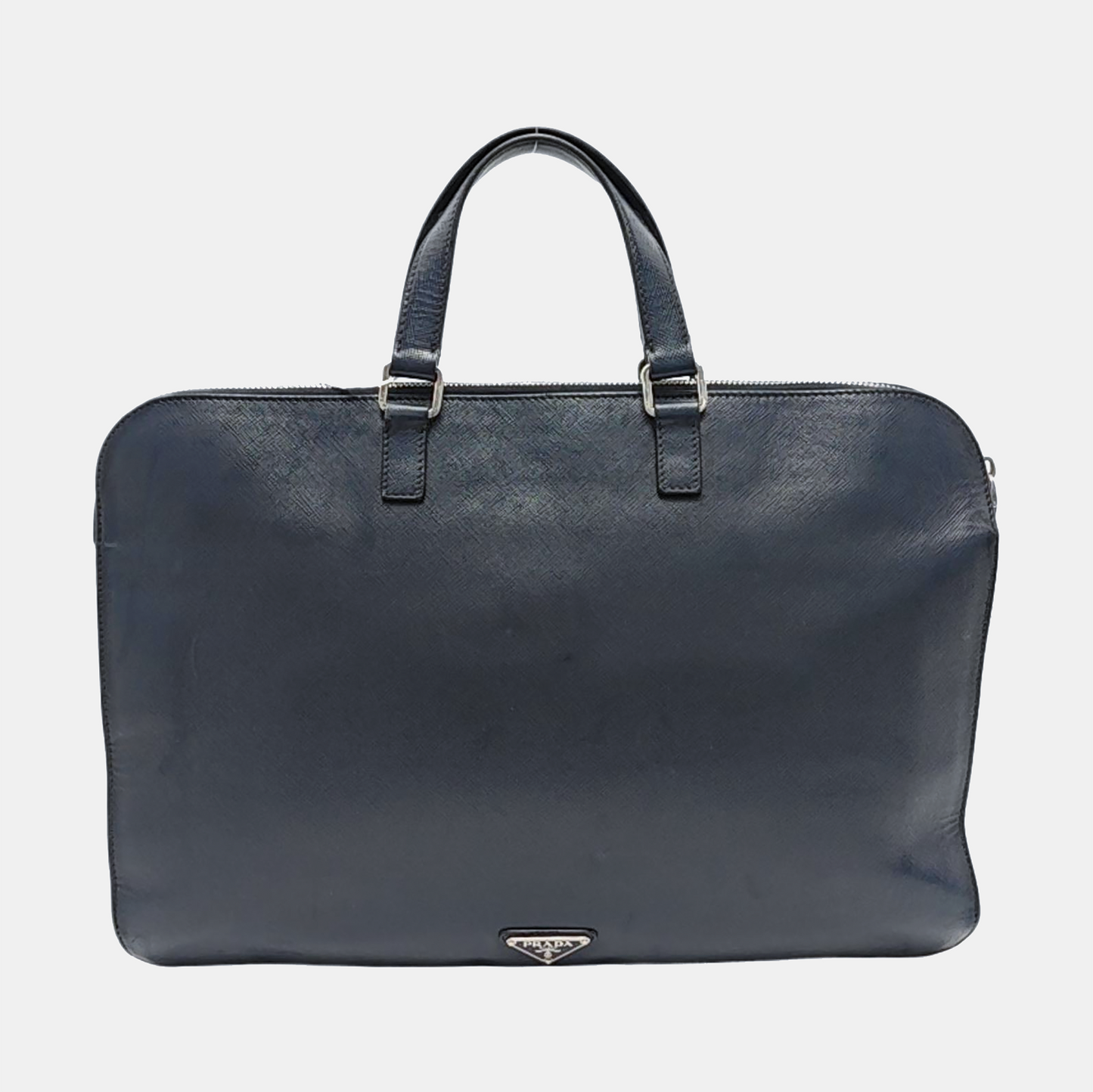 PRADA Dark Blue Leather Handbag Silver Hardware-(SKU)-954413734