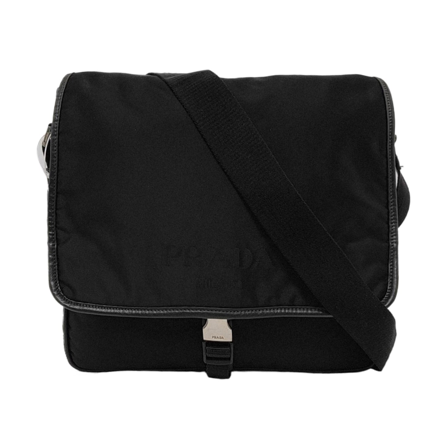 PRADA Black Nylon Single Shoulder Bag Crossbody Bag Silver Hardware-(SKU)-954414851
