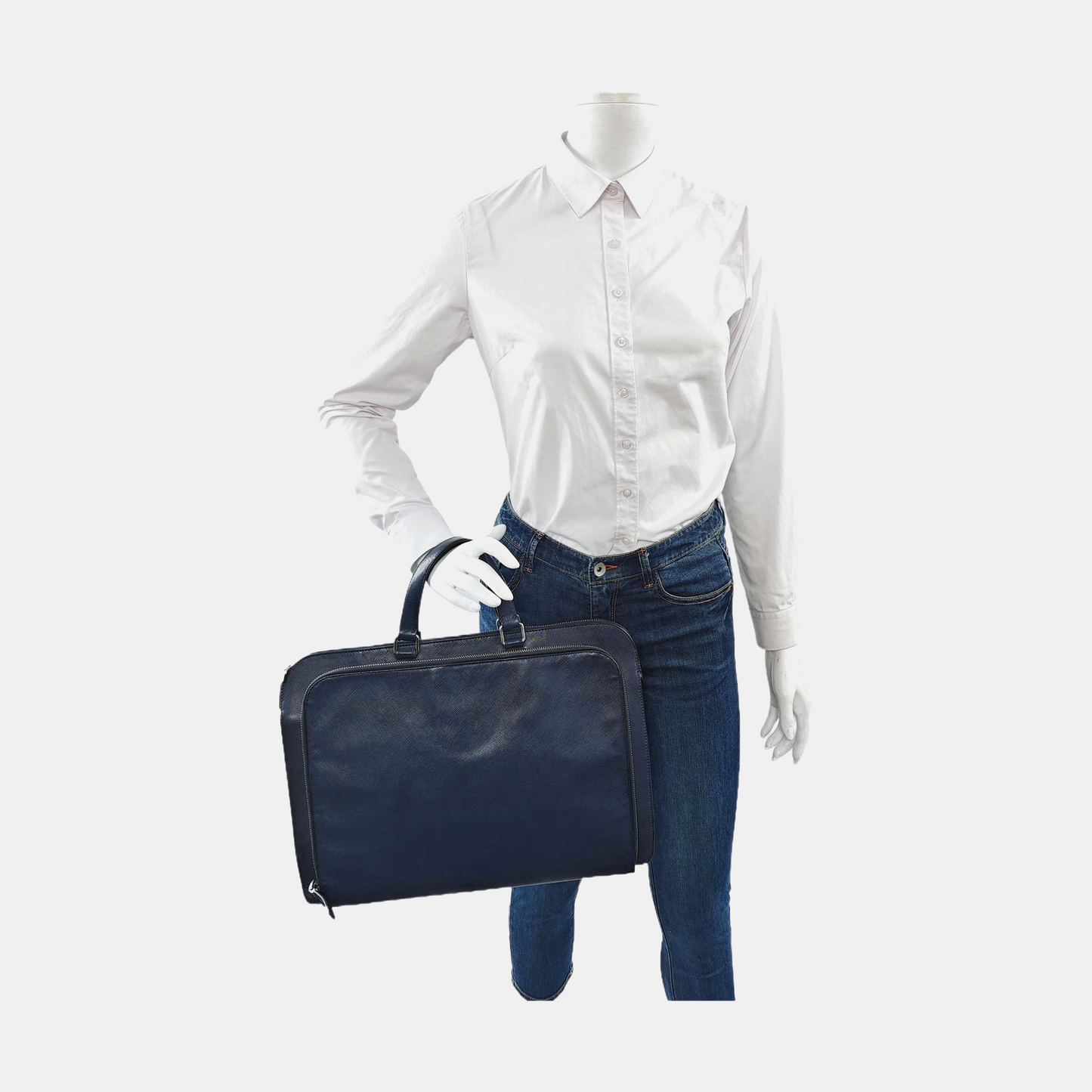 PRADA Dark Blue Leather Handbag Silver Hardware-(SKU)-954413734