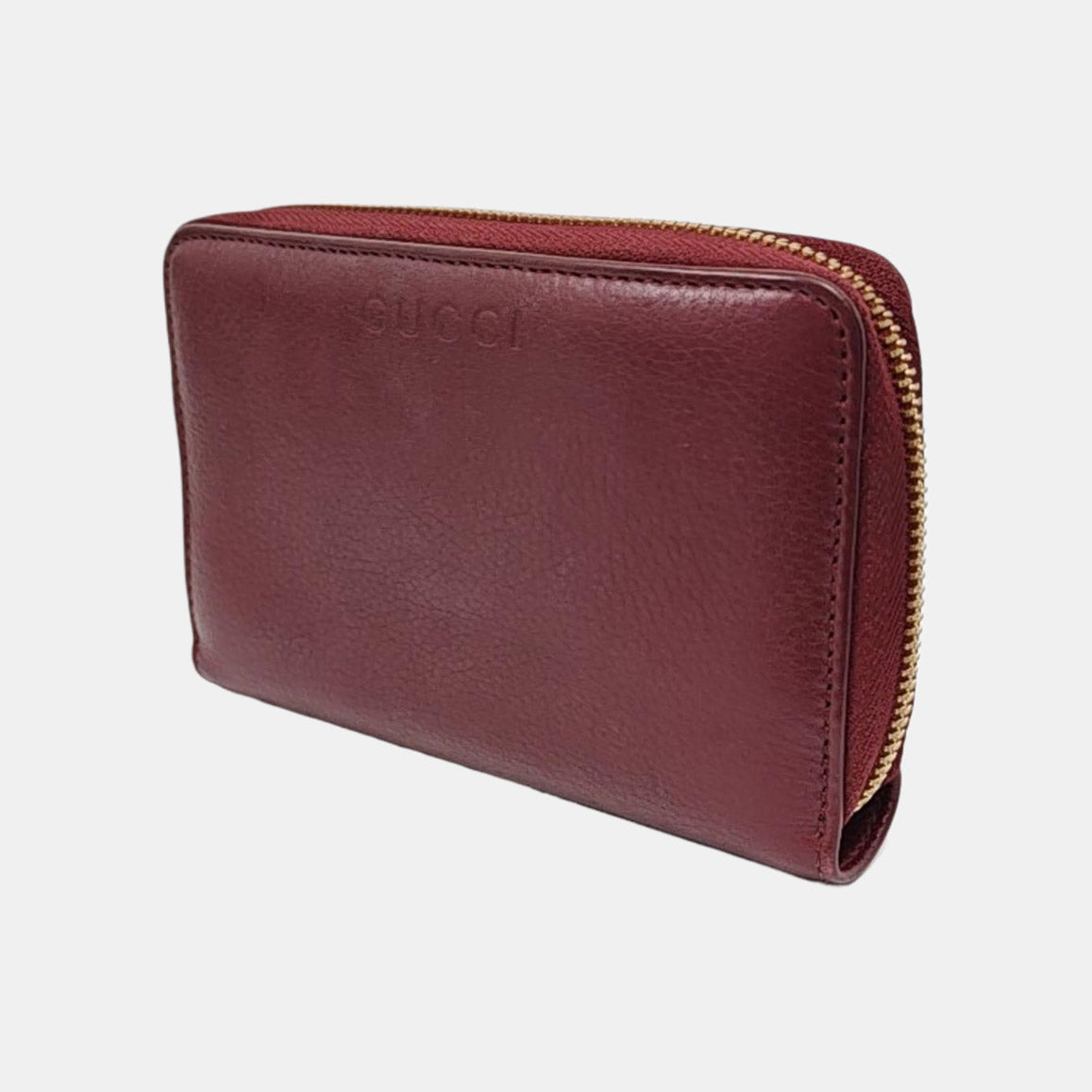 GUCCI Burgundy Calfskin Leather Wallet Gold Red Hardware-(SKU)-954574348
