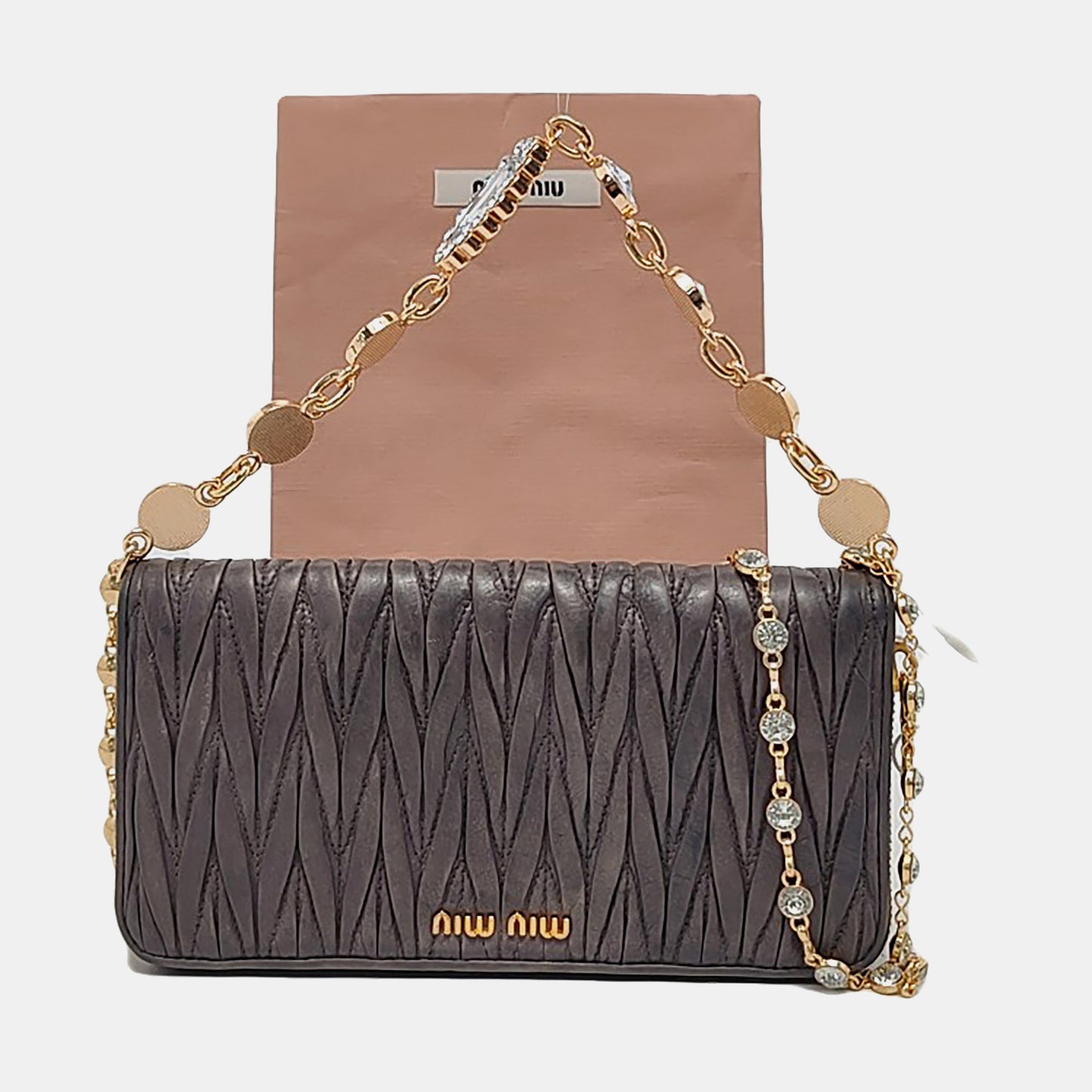 Miu Miu Matelassé Grey Lamb Skin Quilted Crossbody Bag-(SKU)-950467025