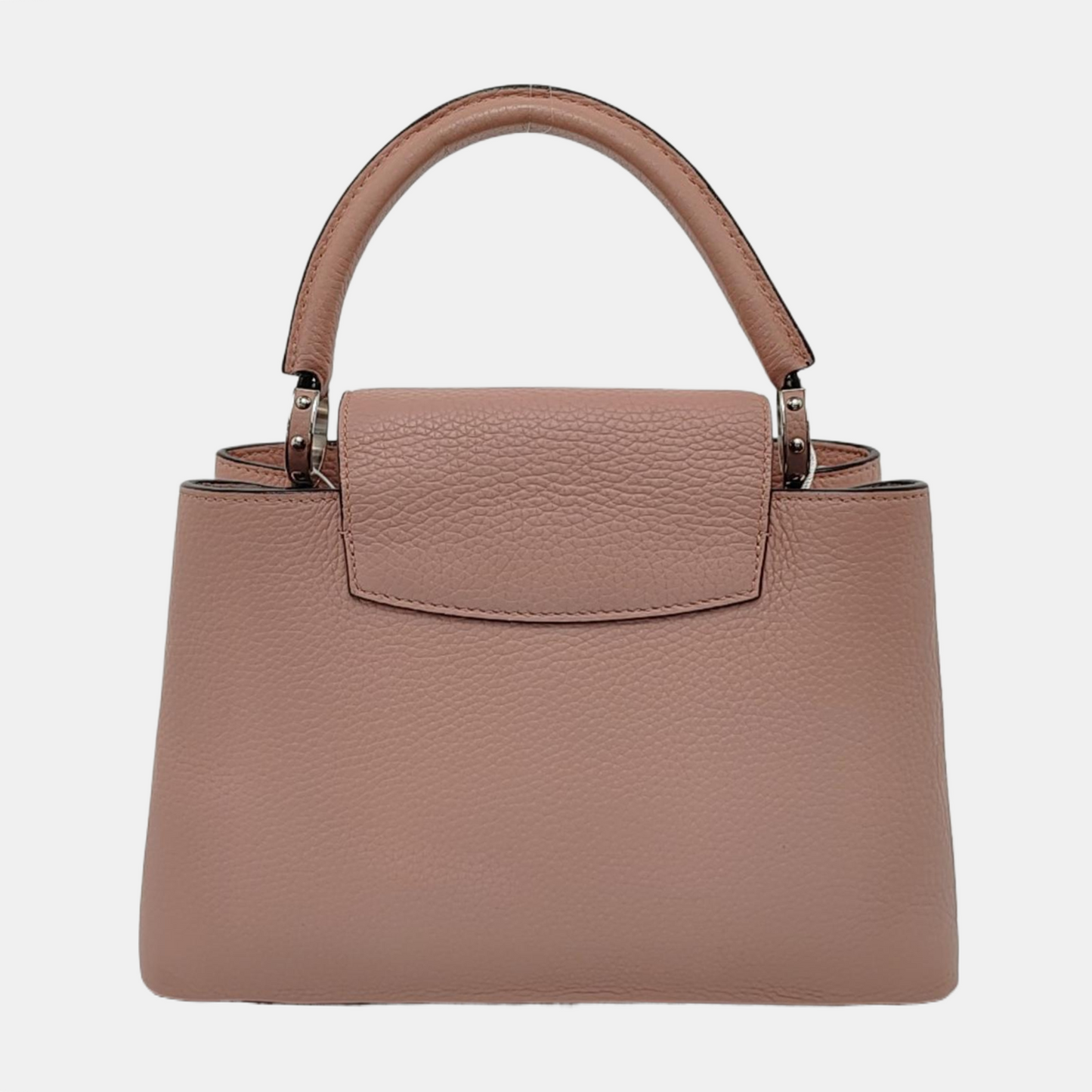 LOUIS VUITTON CAPUCINES Medium Size Nude Pink Calfskin Crossbody Bag Shoulder Bag Tote Bag Silver Hardware Removable Strap-(SKU)-954522912