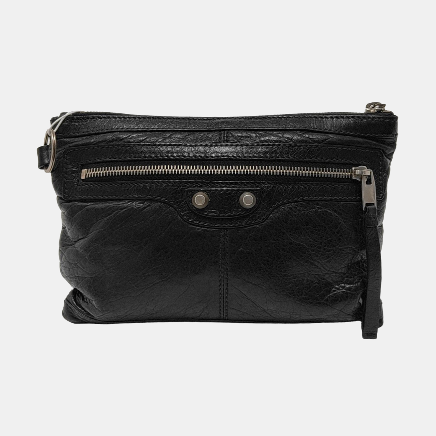 BALENCIAGA Classic City Black Sheepskin Studs Motorcycle Bag Handbag Crossbody Bag Single Shoulder Bag Silver Hardware-(SKU)-954613543