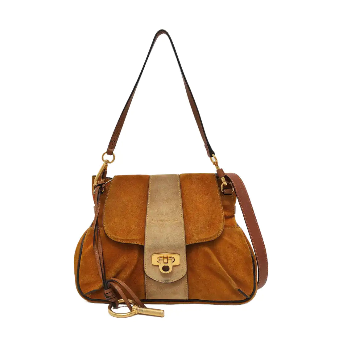 Chloé Mustard Yellow Velvet Leather Stud Quilted Single Shoulder Bag Tote Bag Golden hardware shoulder straps-(SKU)-954357662
