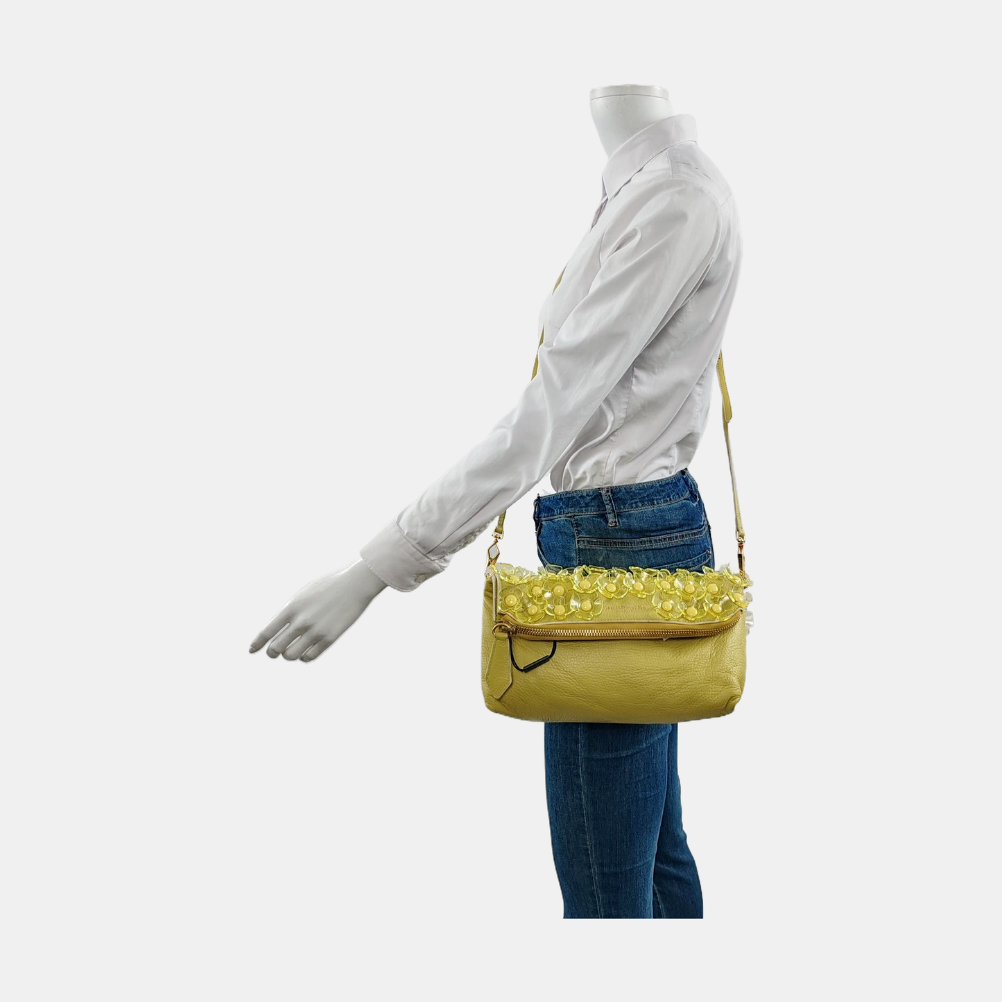 BURBERRY Yellow Green Leather Studs Embellished Shoulder Bag Crossbody Golden hardware Removable shoulder strap-(SKU)-954809975