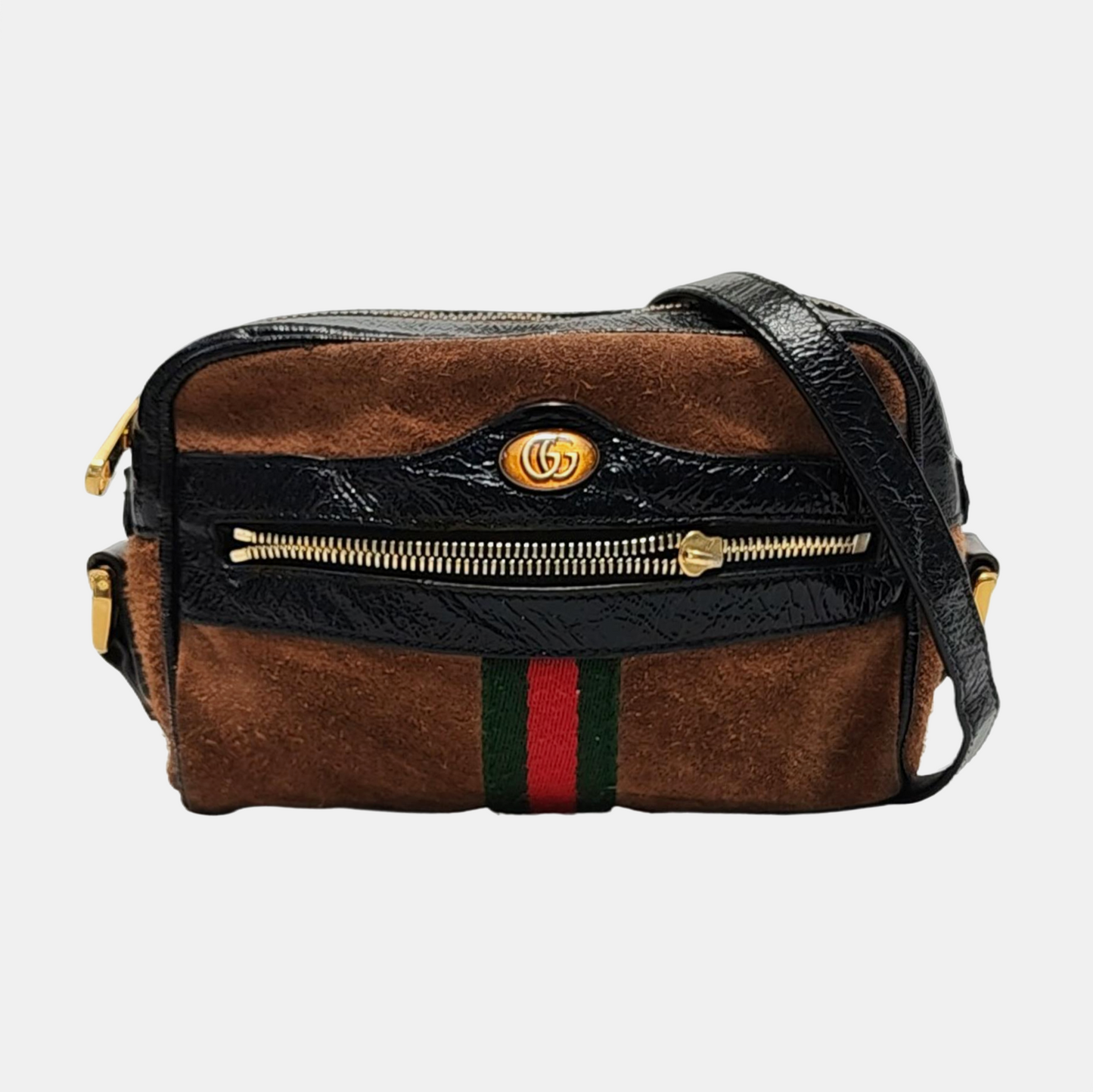 GUCCI Ophidia mini Brown Suede Leather Striped Webbing Single Shoulder Bag Crossbody Bag Golden hardware-(SKU)-953950418