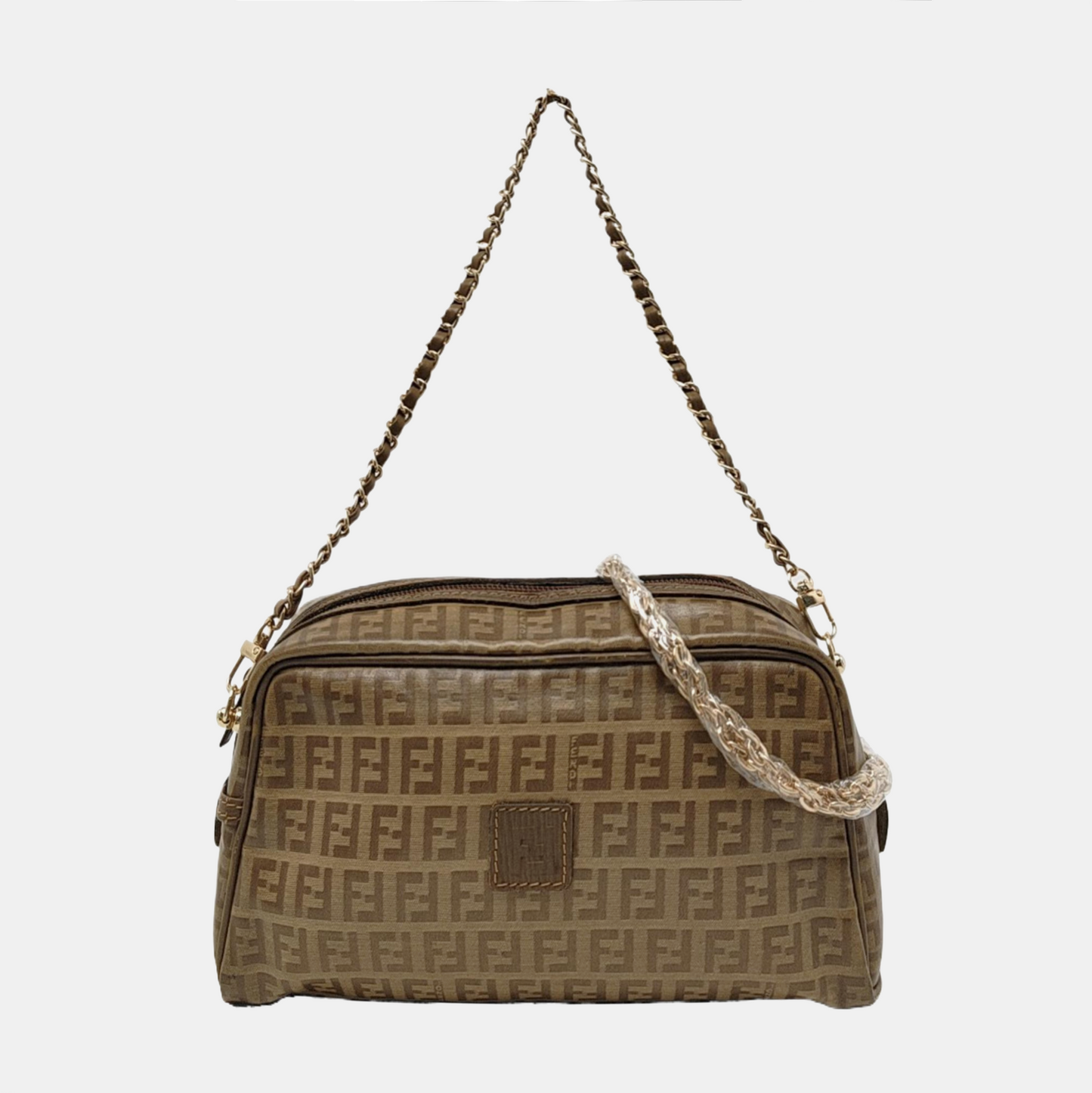 FENDI 棕色涂层帆布双F手拿包 Golden hardware-(SKU)-954838051