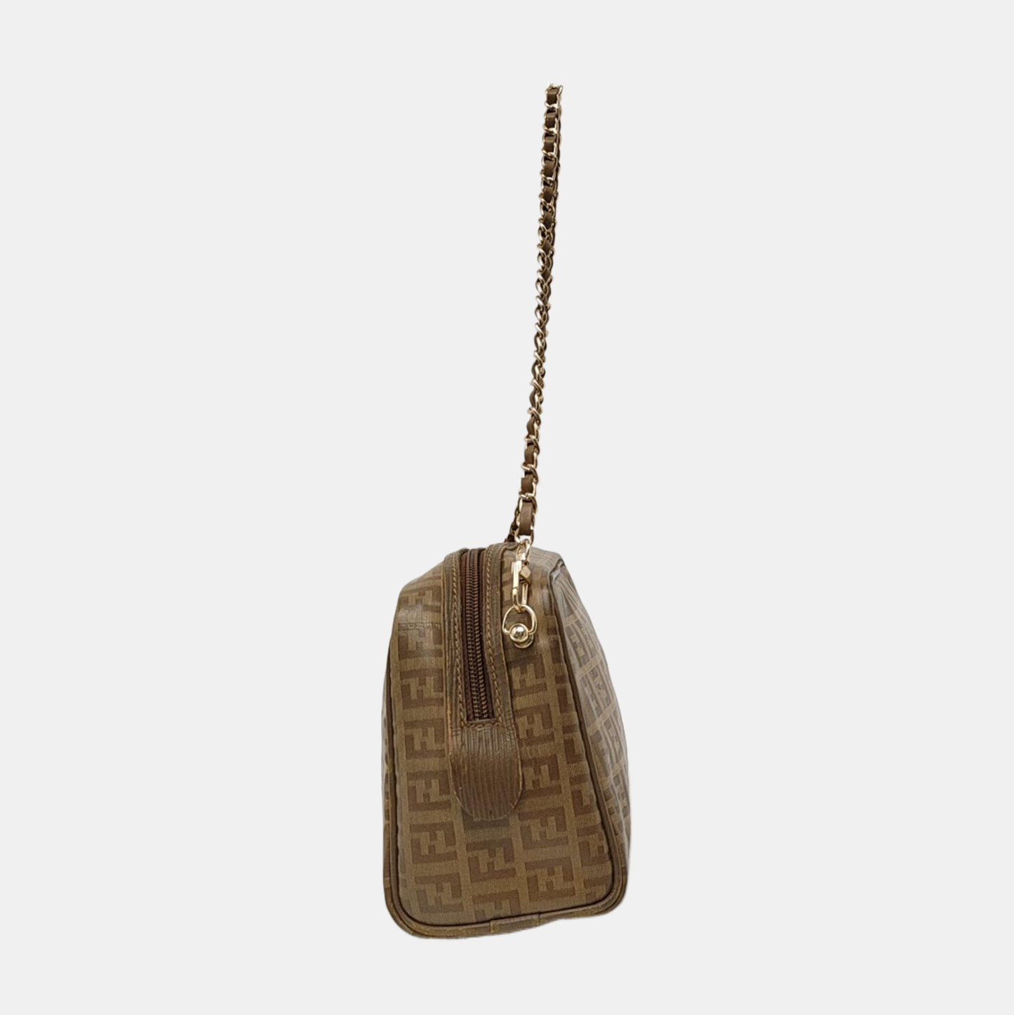 FENDI 棕色涂层帆布双F手拿包 Golden hardware-(SKU)-954838051